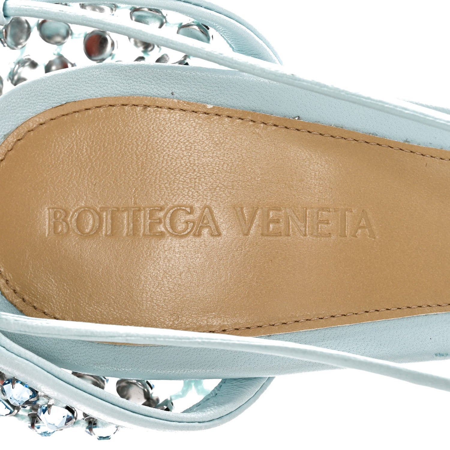 Bottega Veneta Mesh Nappa Crystal Embellished Sparkle Stretch Ankle Tie Sandals 38 Pale Blue 8 of 13