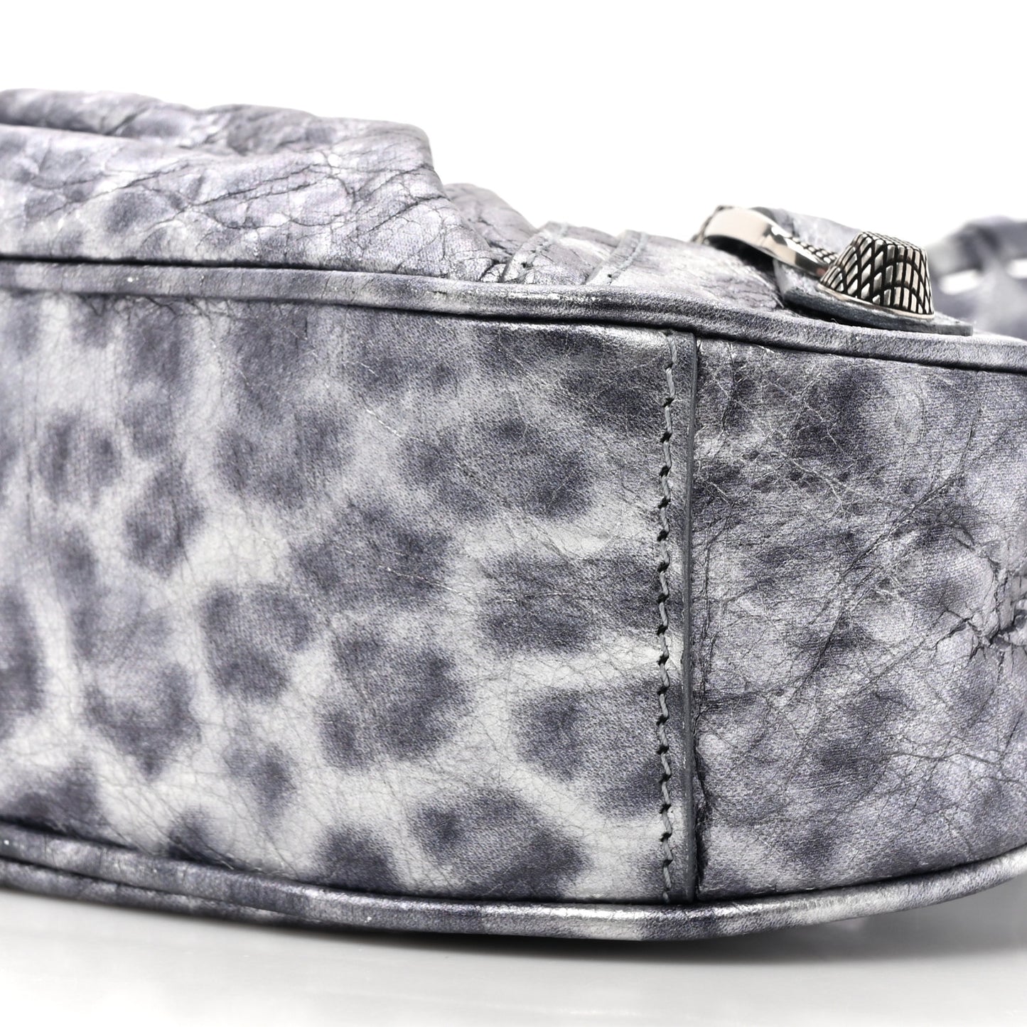 Metallic Agneau Arena Leopard Le Cagole Shoulder Bag XS Dark Grey