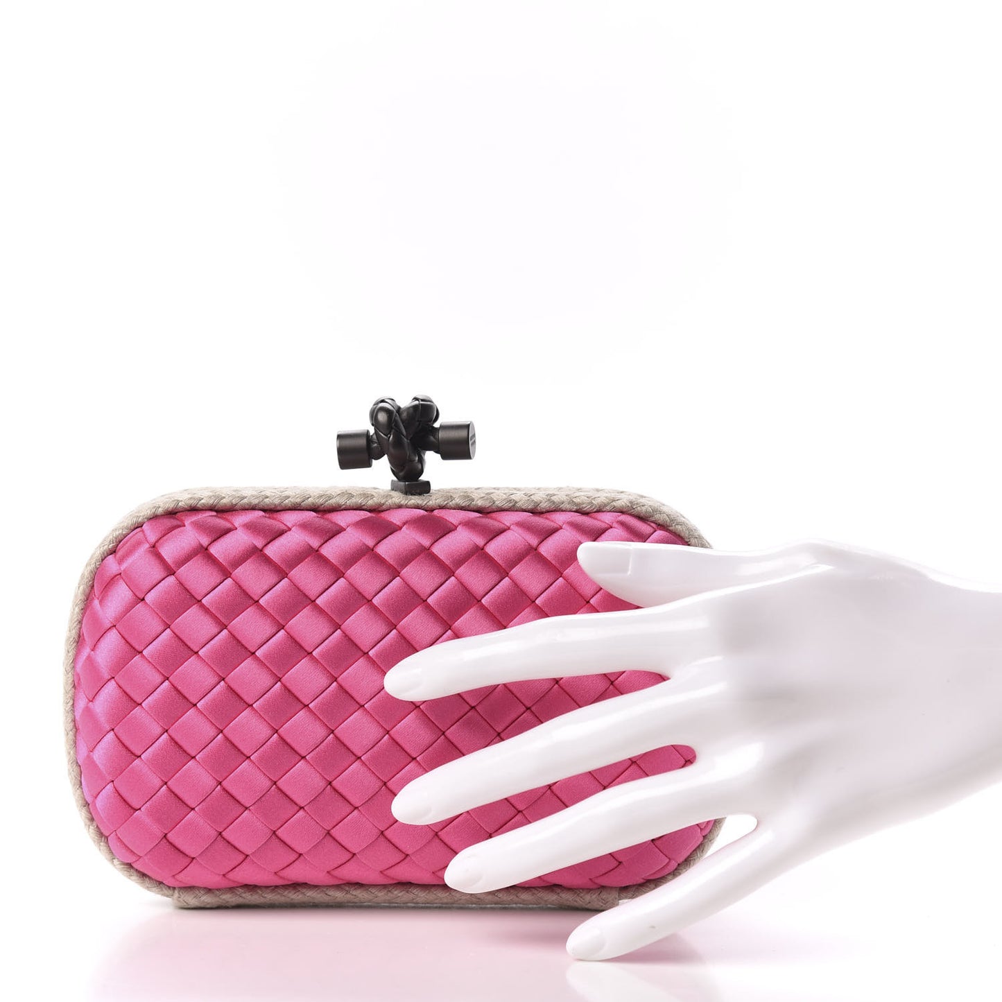 Satin Intreccio Impero Knot Clutch Rosa Shock
