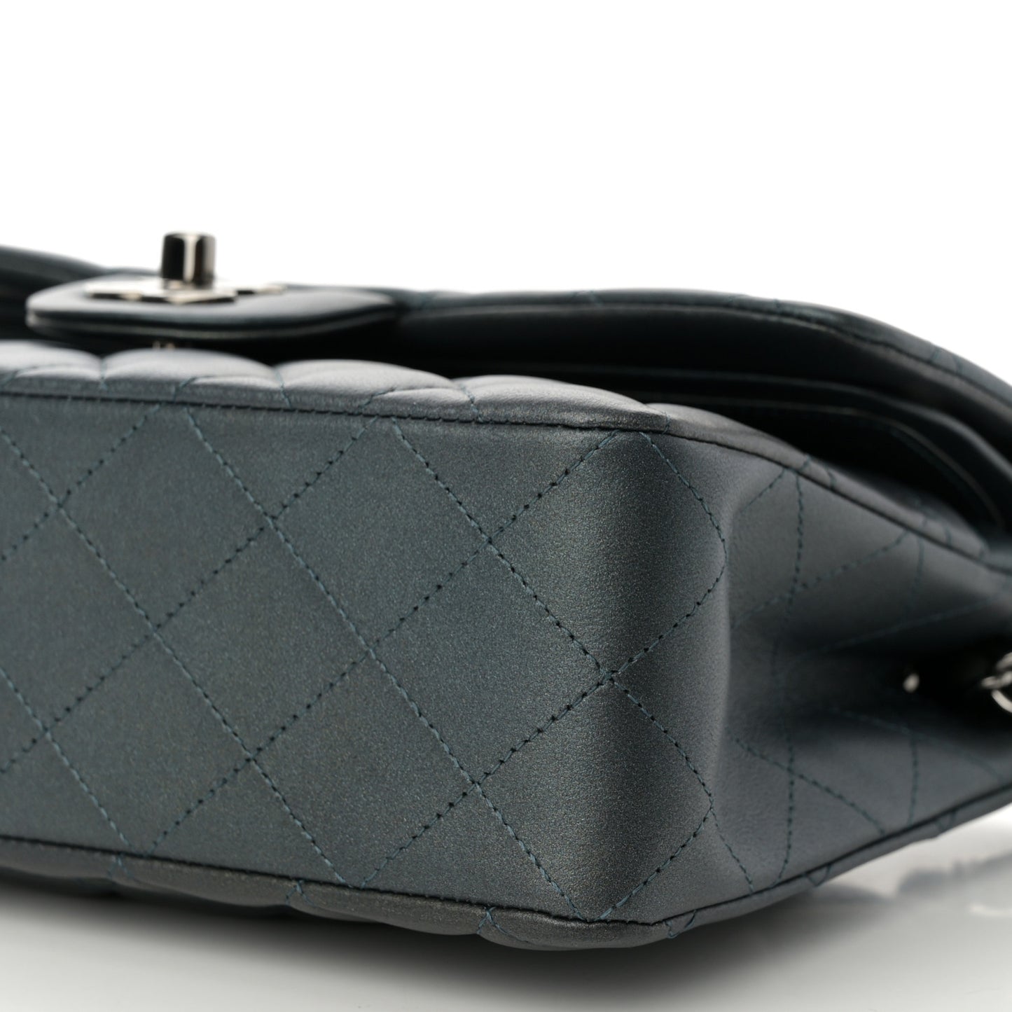 Iridescent Lambskin Quilted Small Double Flap Green