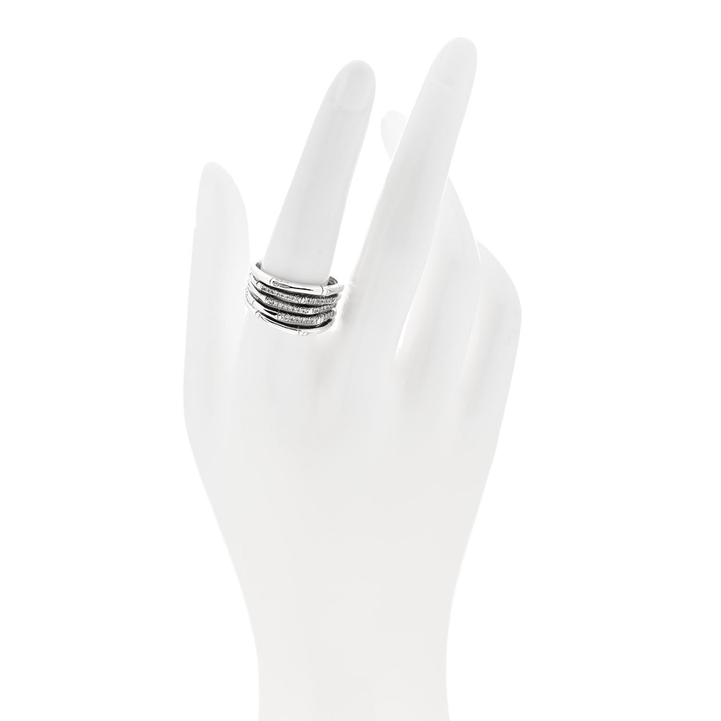 Sterling Silver Diamond Bamboo Multi Row Ring 57 8