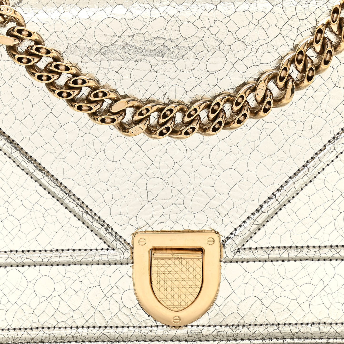 Metallic Ceramic Effect Deerskin Medium Diorama Flap Bag Silver