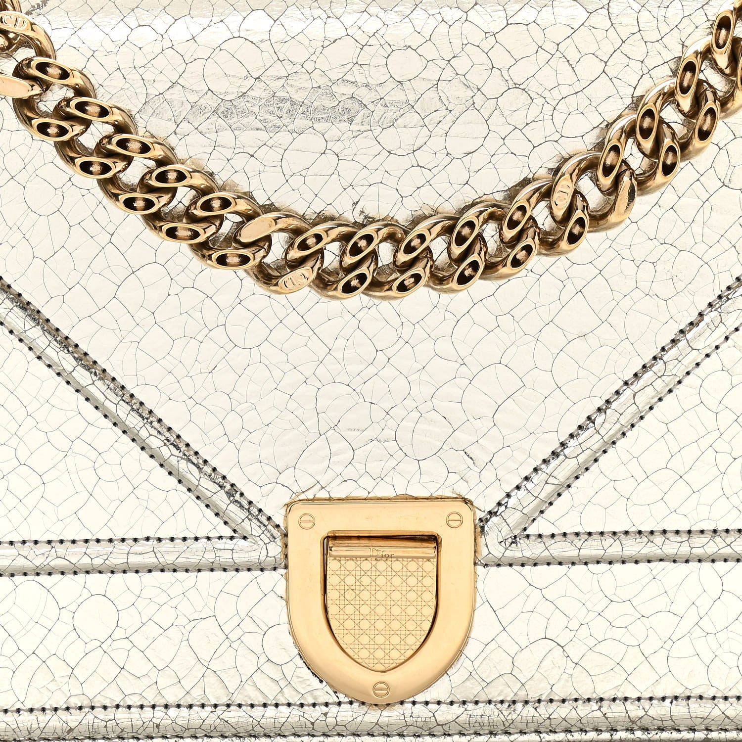 Christian Dior Metallic Ceramic Effect Deerskin Medium Diorama Flap Bag Silver 8 of 14