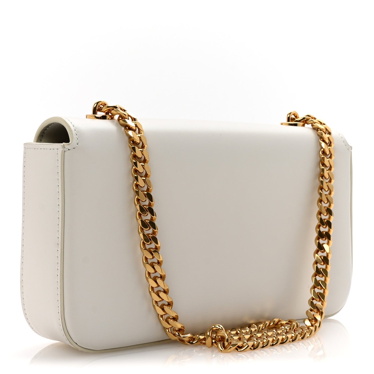 Shiny Calfskin Cuir Triomphe Chain Shoulder Bag White