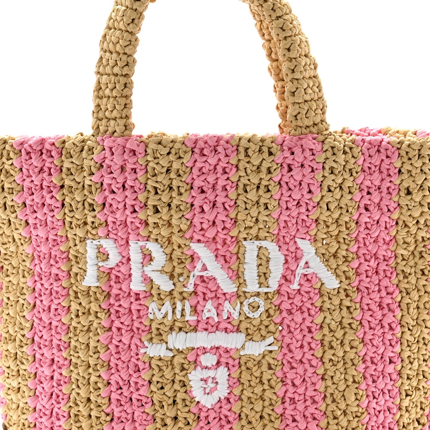 Yarn Raffia Effect Crochet Striped Small Logo Tote Naturale Petalo