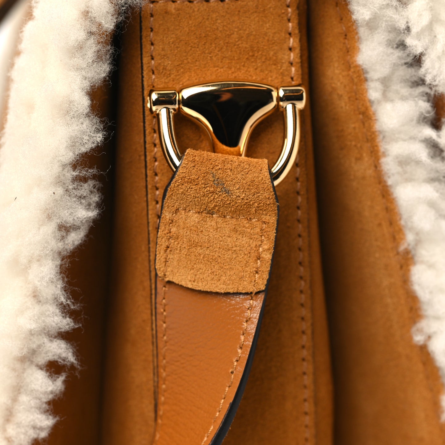 Suede Shearling Horsebit 1955 Shoulder Bag Brown Sugar