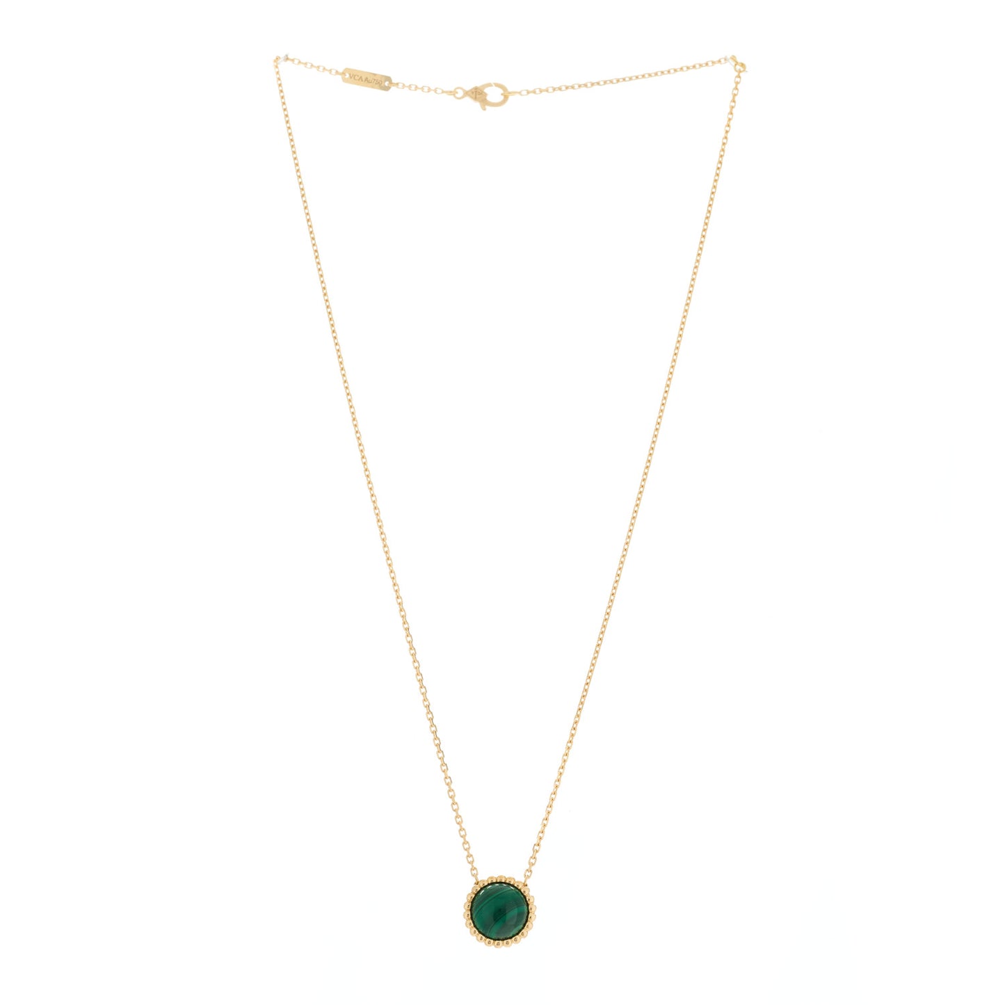 18K Yellow Gold Malachite Perlee Couleurs Pendant Necklace