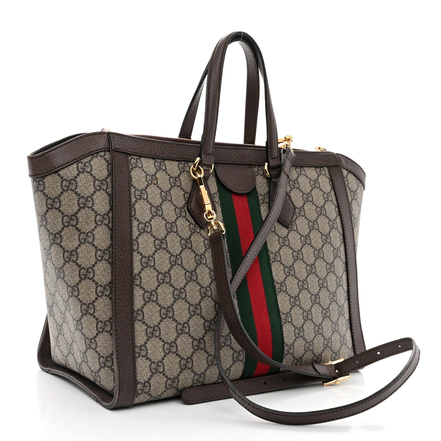 GG Supreme Monogram Web Medium Ophidia Tote Bag Brown