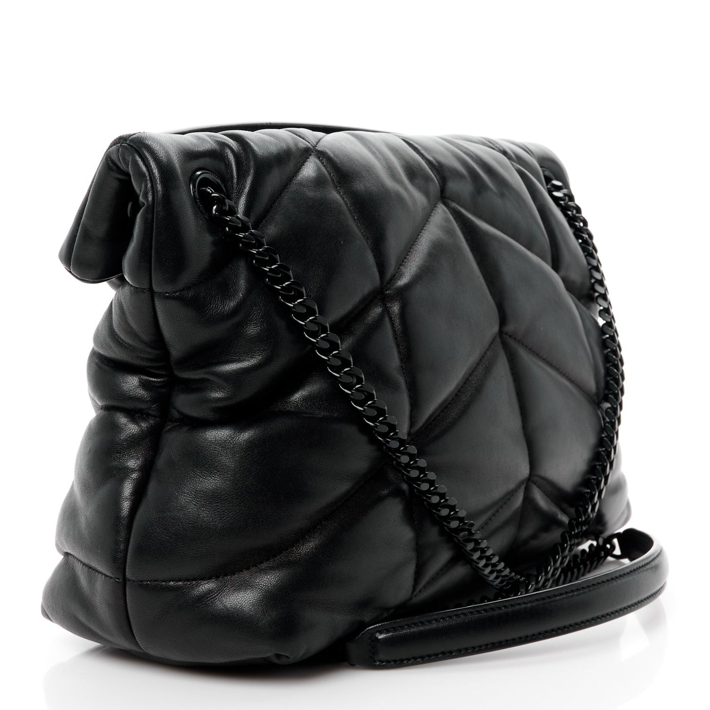 Lambskin Quilted Monogram Monochrome Medium Loulou Puffer Chain Satchel Black