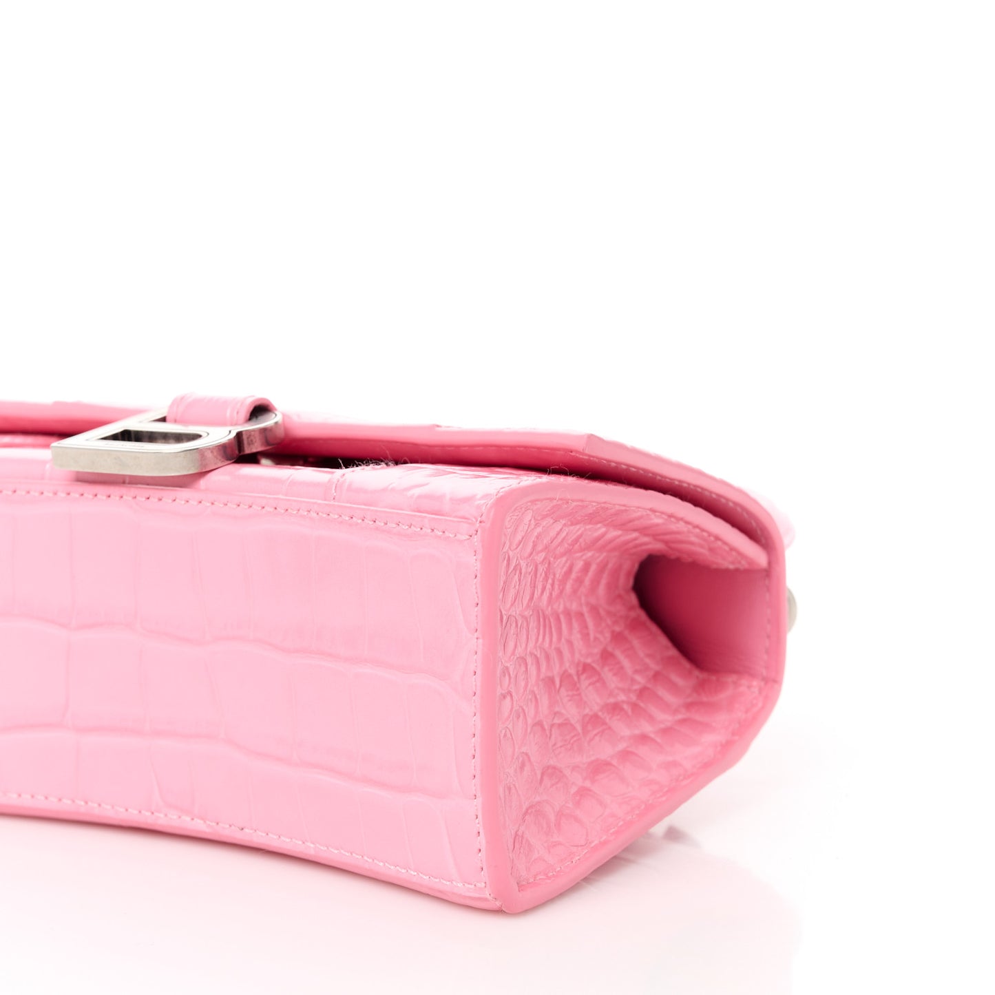 Shiny Calfskin Crocodile Embossed Hourglass Top Handle Bag XS Sweet Pink