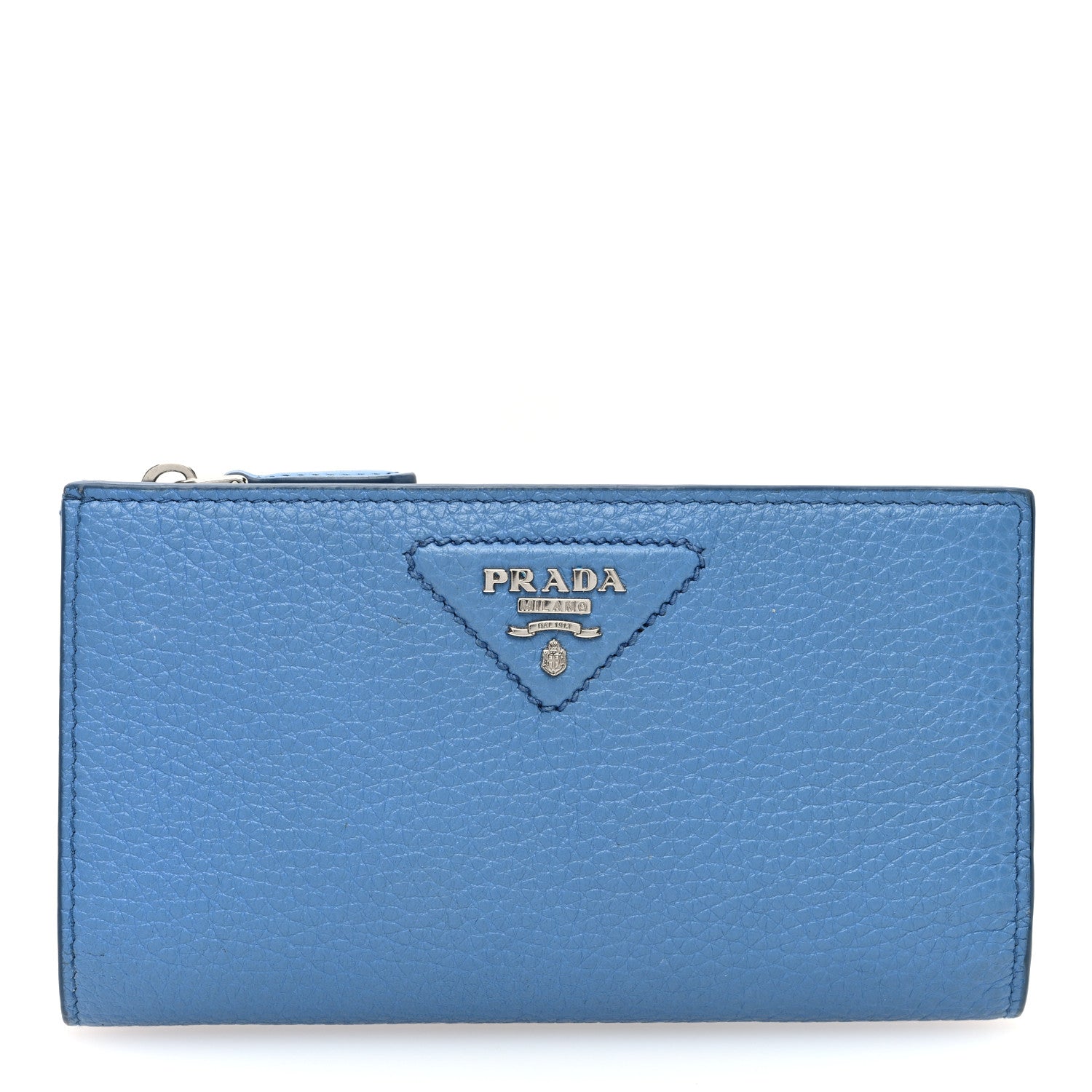 Prada Vitello Daino Triangle Continental Zip Wallet Blue 1 of 6