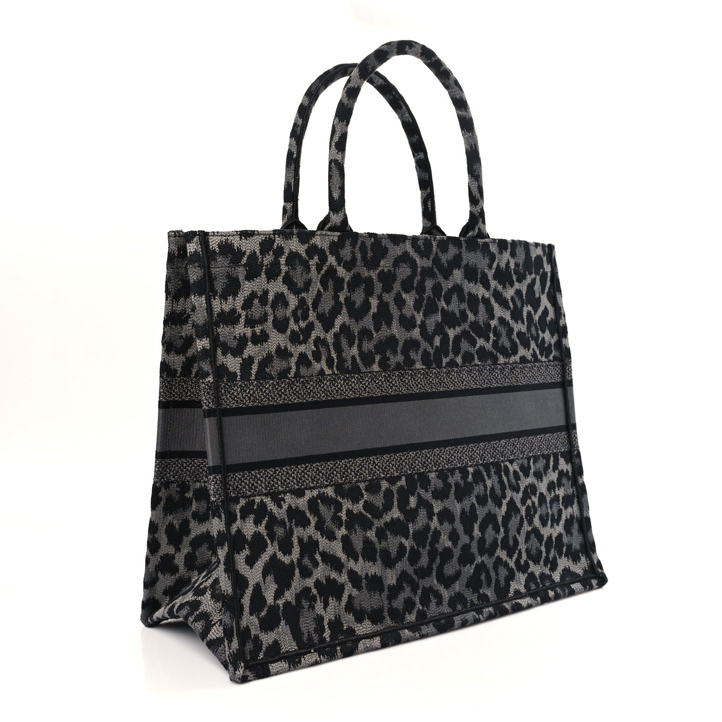 Canvas Mizza Embroidered Large Leopard Book Tote Grey