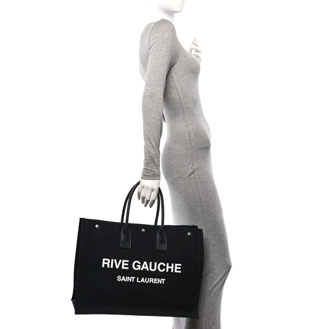 Linen Calfskin Rive Gauche Tote Black