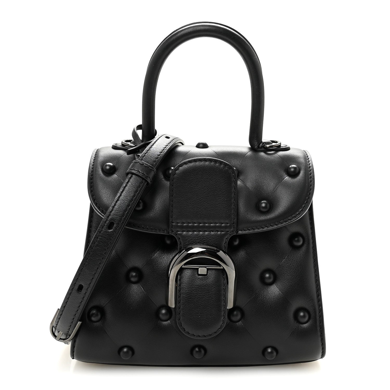 Delvaux Grained Rodeo Calfskin Quilted Mini Brillant Satchel Black