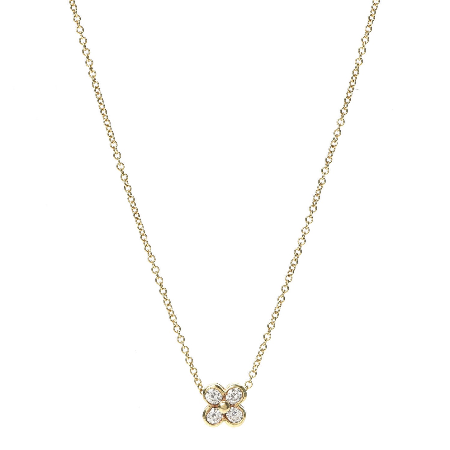 18K Yellow Gold Diamond Flower Pendant Necklace