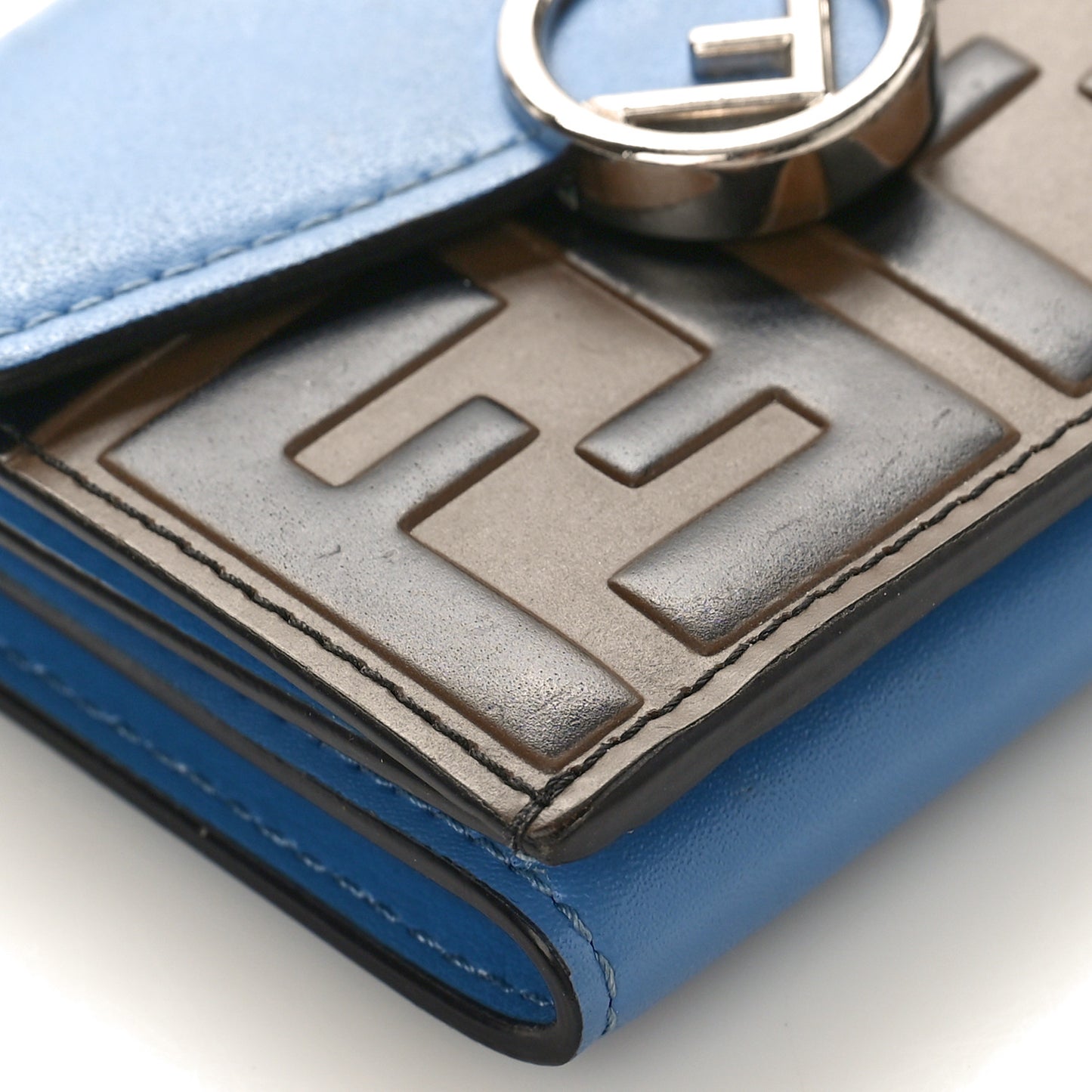 Vitello Liberty F is Fendi Bi-Color FF 1974 Embossed Micro Tri-Fold Envelope Wallet Maya Black Nebula