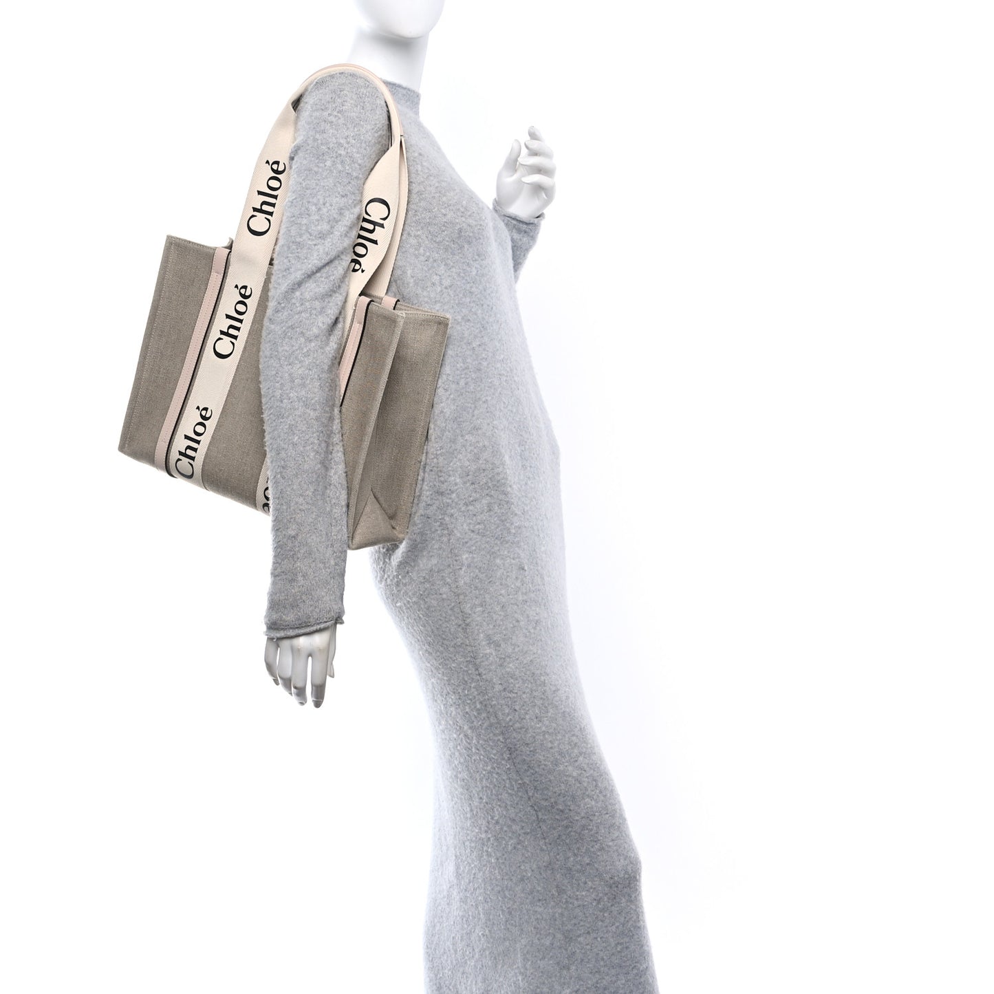 Linen Calfskin Medium Woody Ribbon Tote Cement Pink