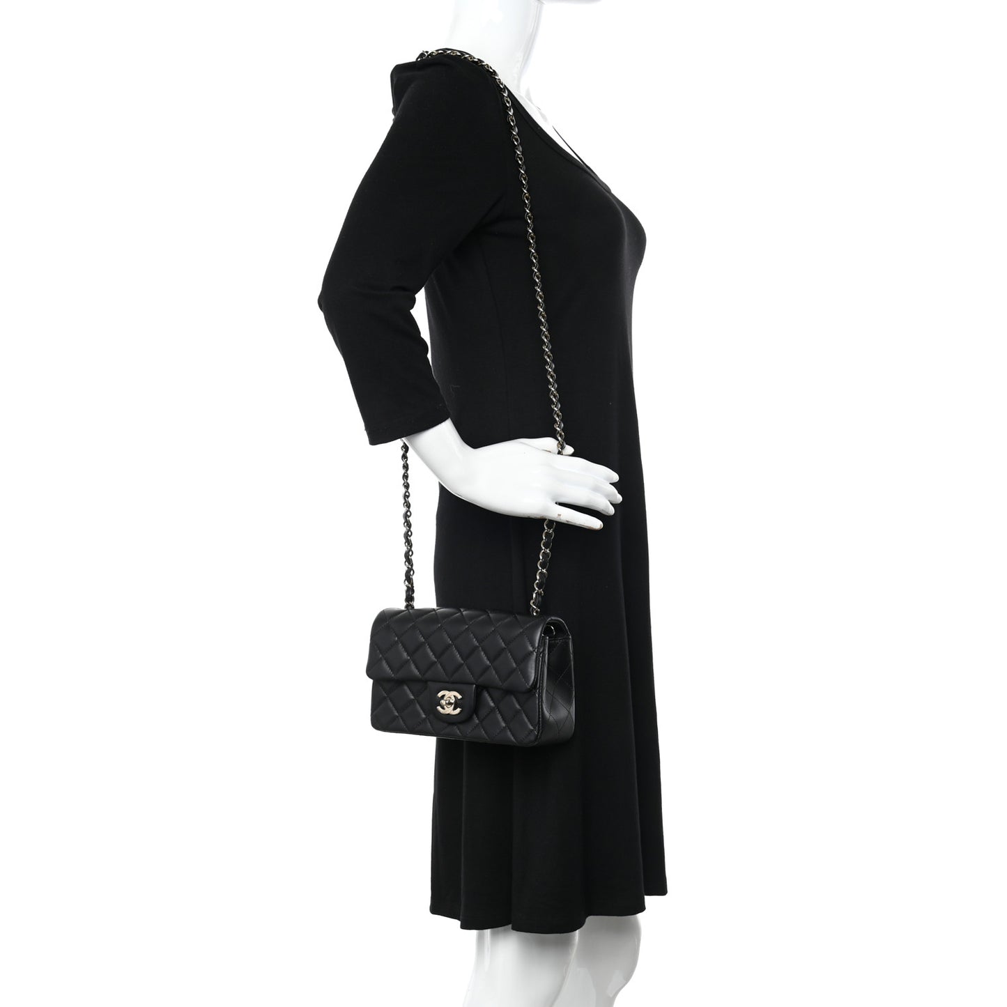 Lambskin Quilted Mini Rectangular Flap Black