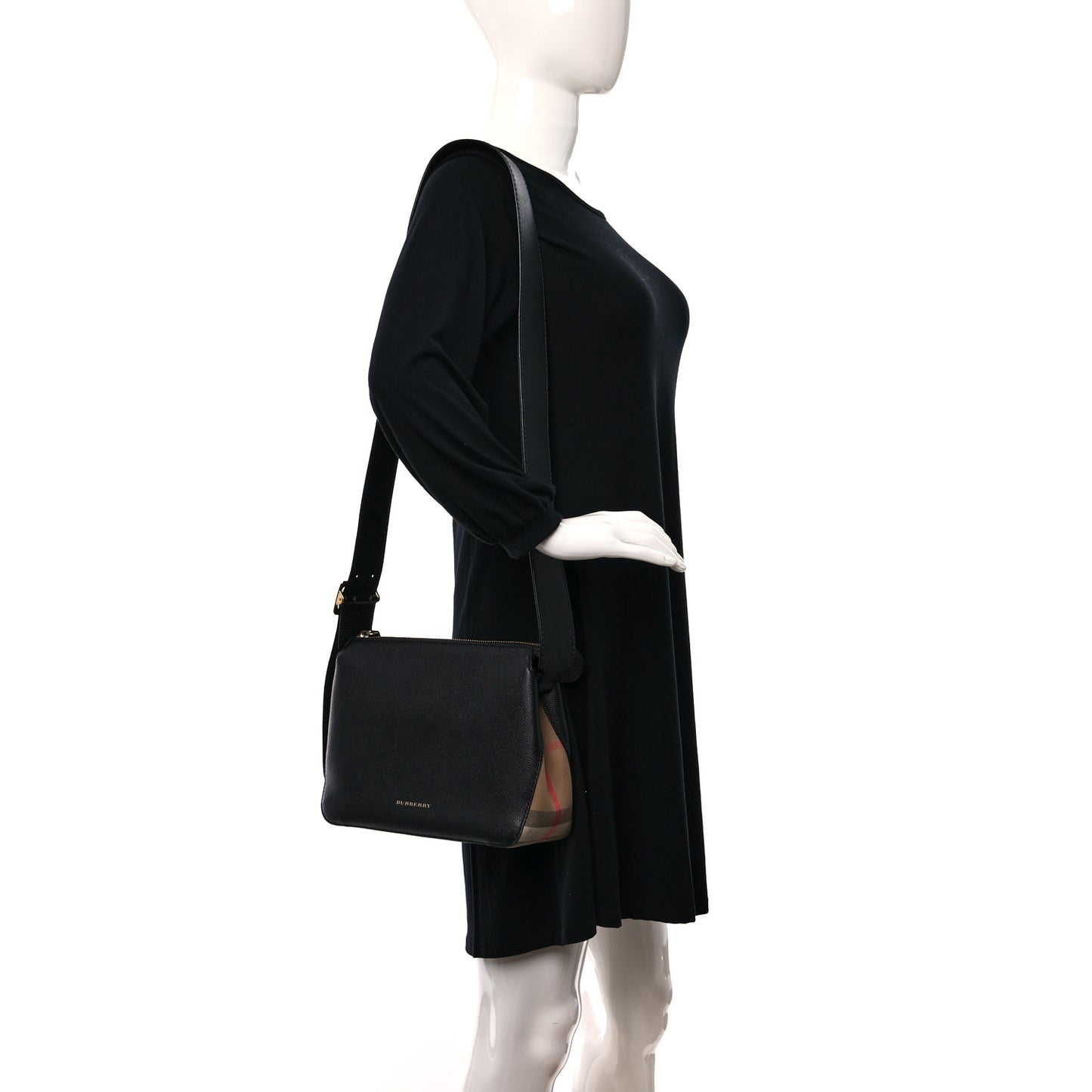 Soft Grain Calfskin House Check Small Helmsley Crossbody Black