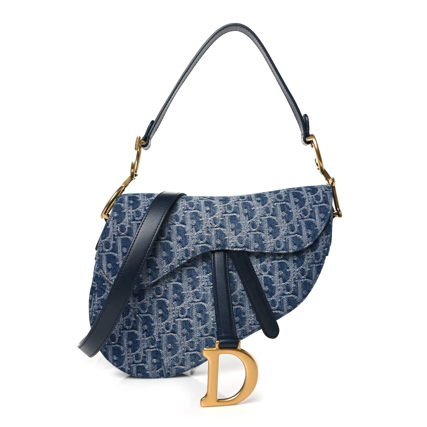 Denim Oblique Jacquard Saddle Bag With Strap Blue