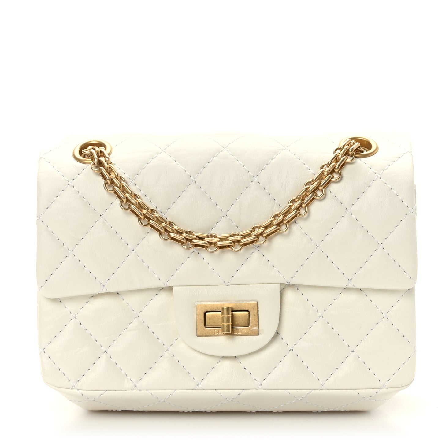 Aged Calfskin Quilted 2.55 Reissue Mini Flap White
