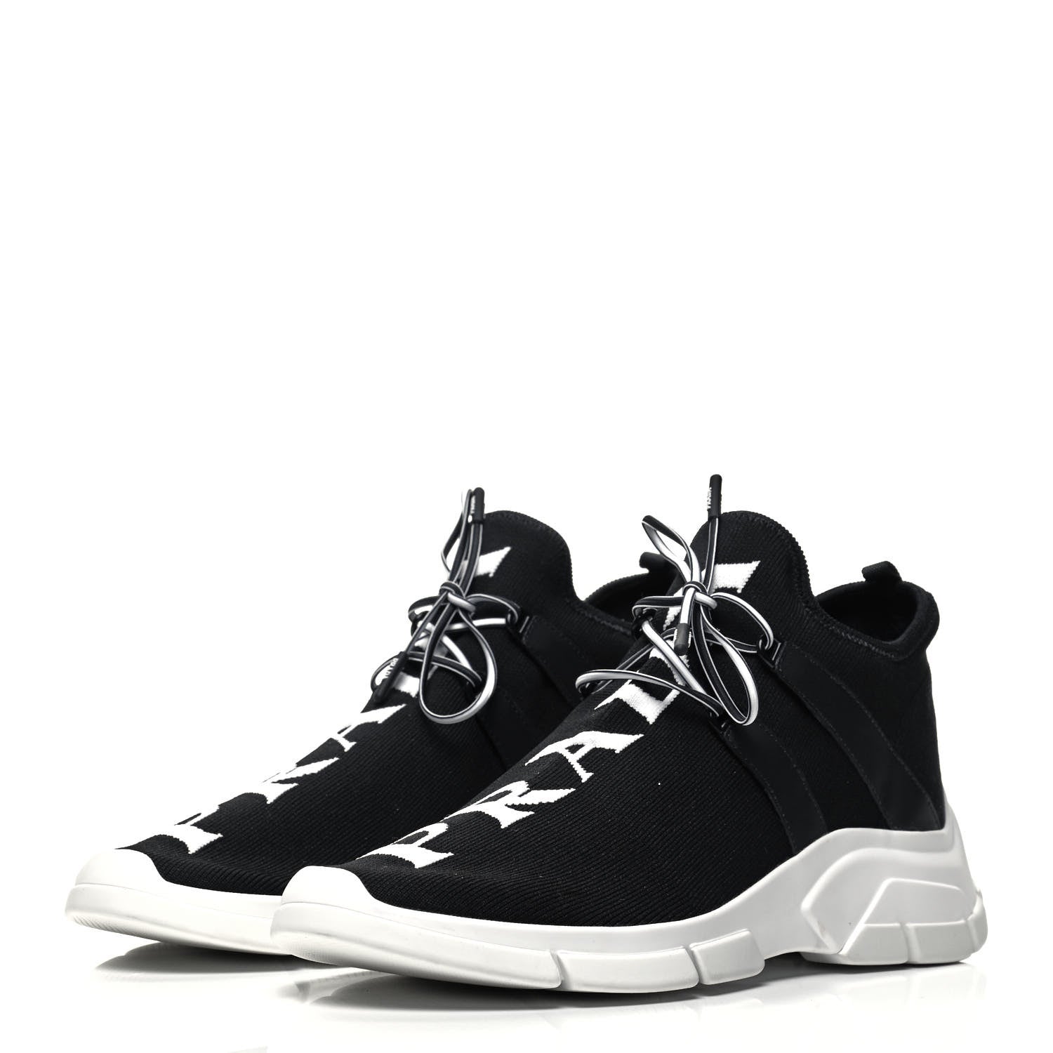 Prada Knit Fabric Mens Logo Sneakers 7 Black White 3 of 8