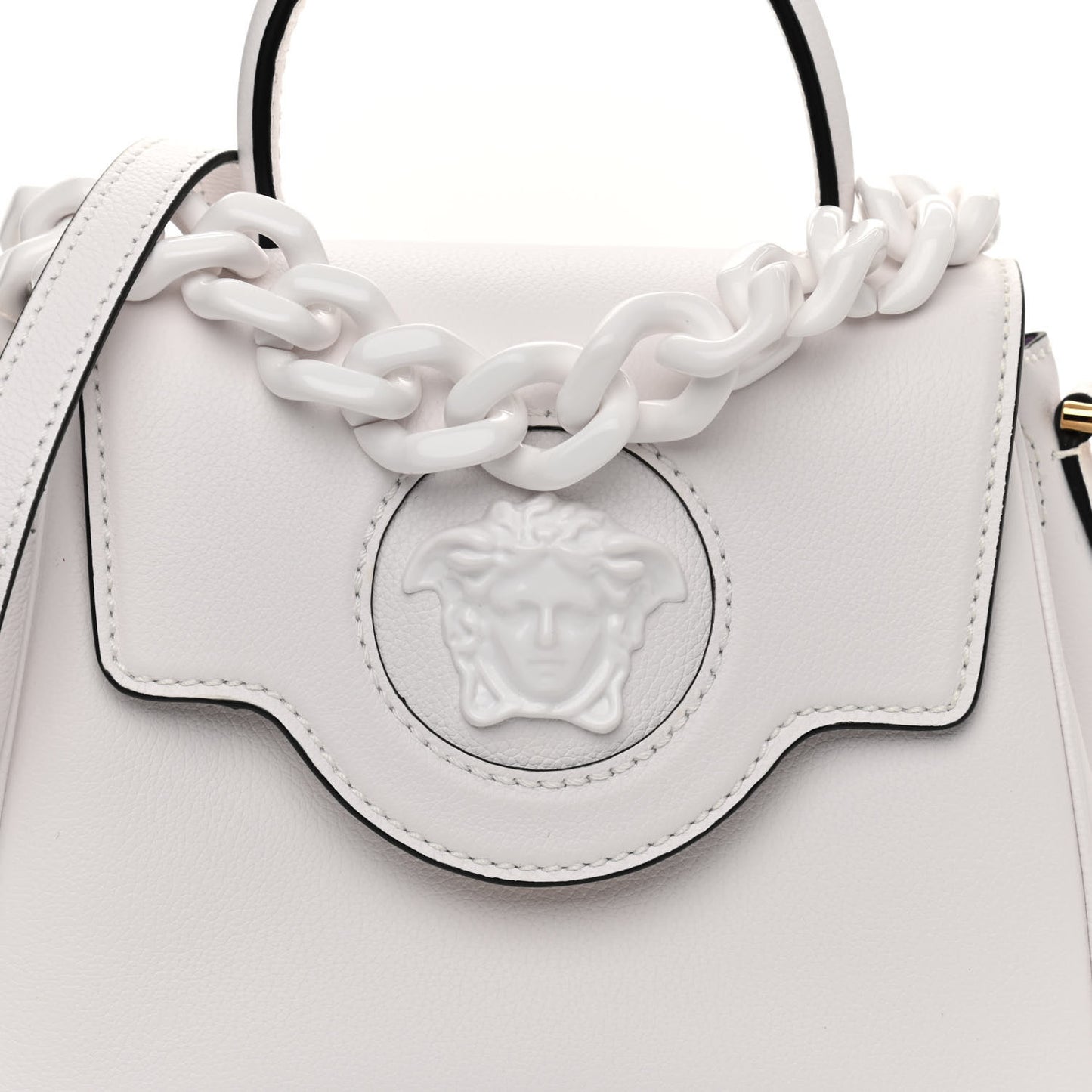 Grained Calfskin Small La Medusa Top Handle Bag White