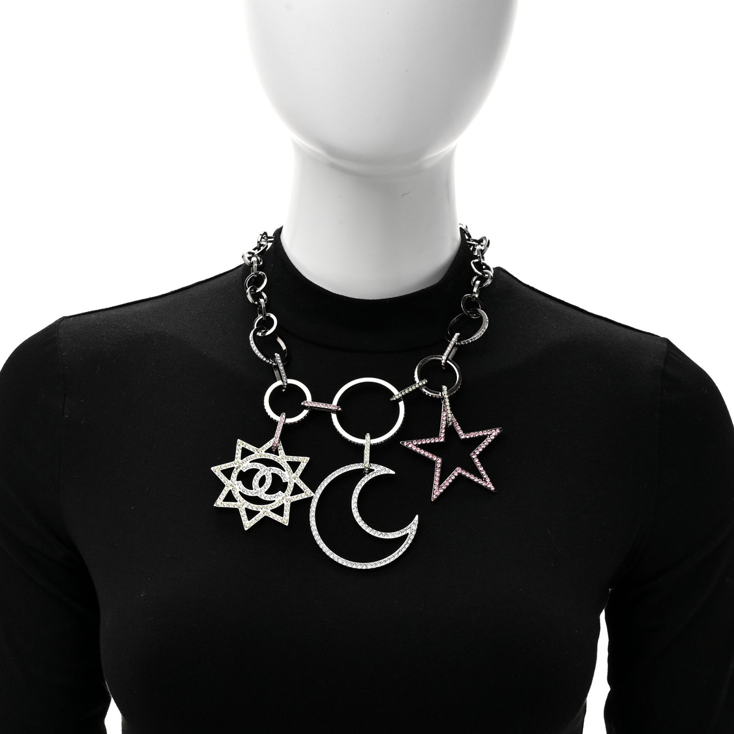 Ruthenium Crystal CC Star Moon Star Necklace
