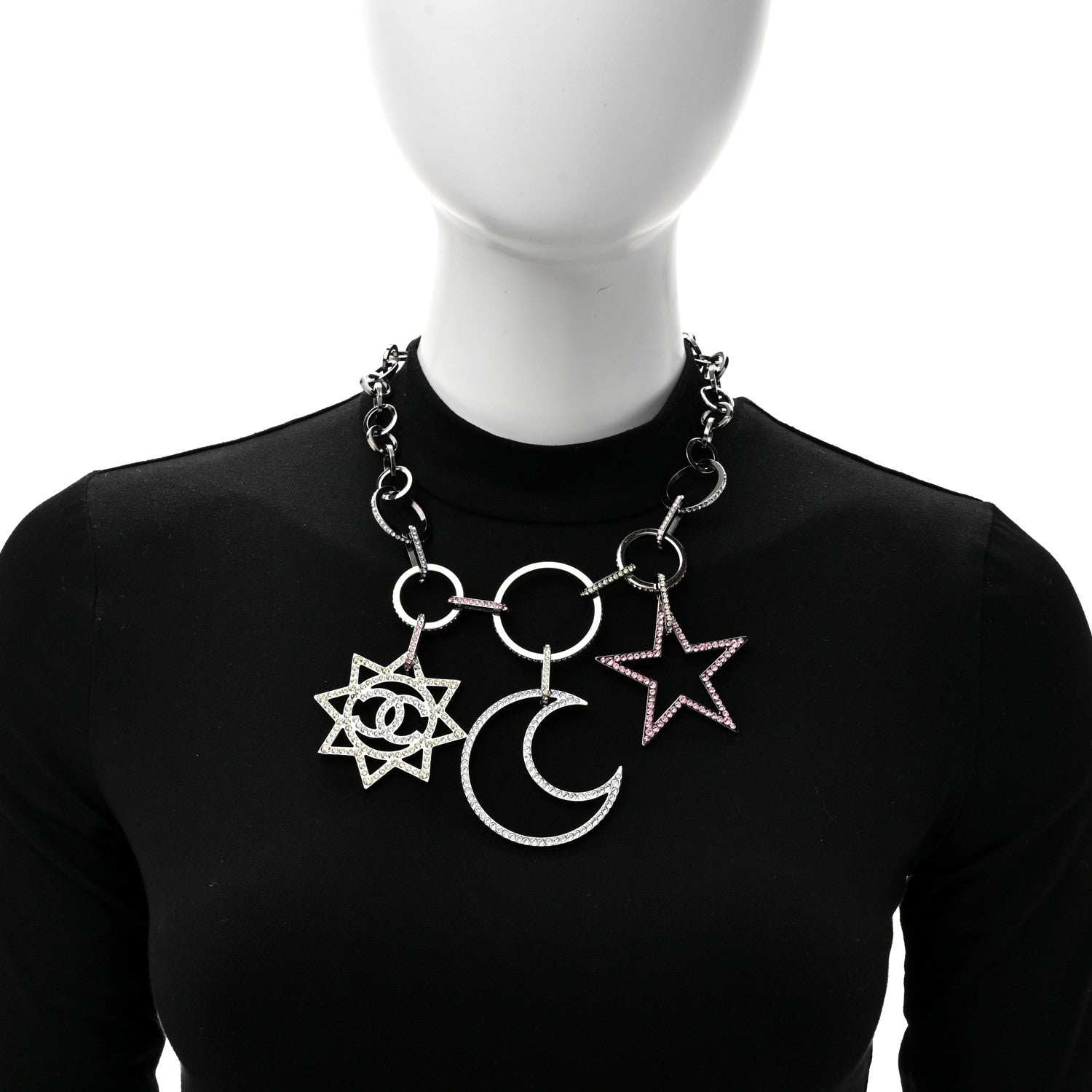 Chanel Ruthenium Crystal CC Star Moon Star Necklace 2 of 5