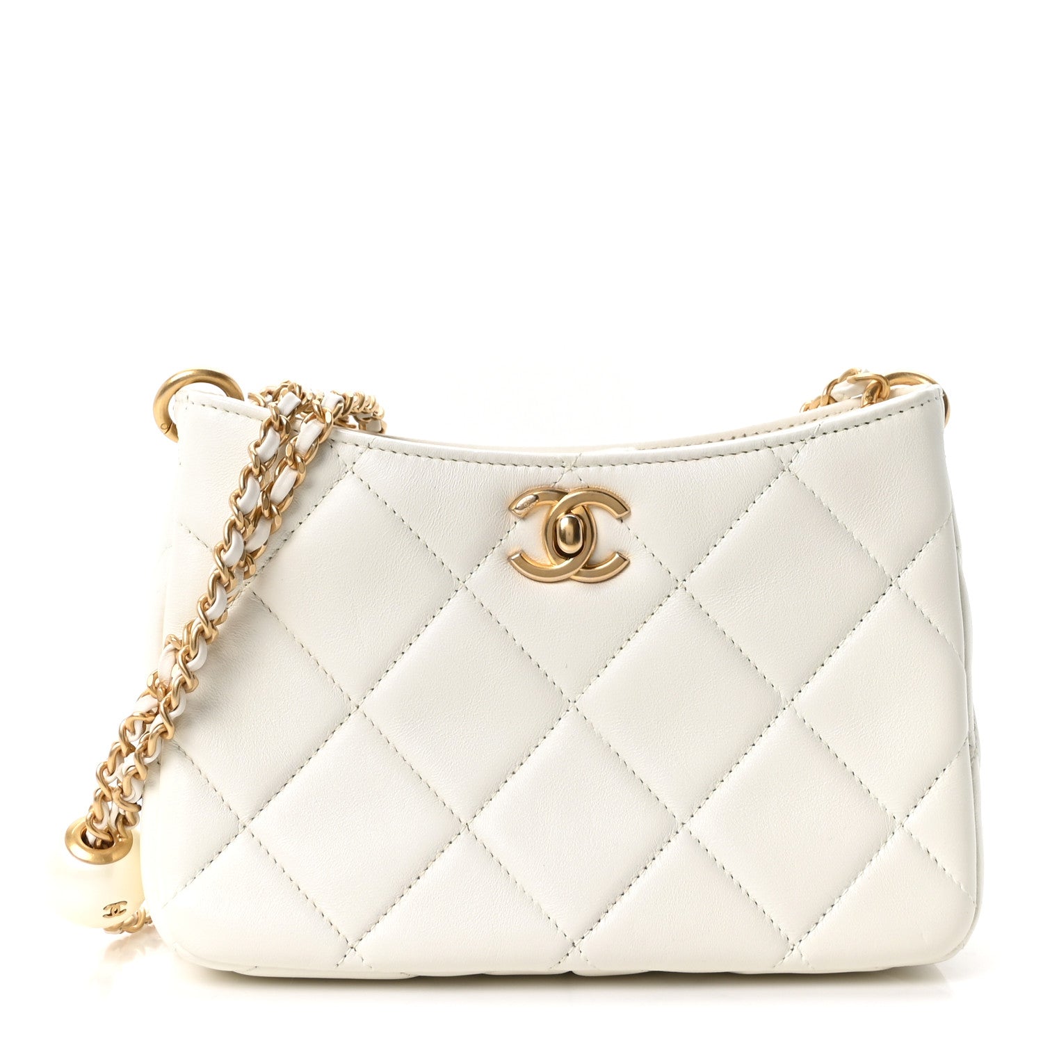 CHANEL ホワイトレザー キルティングバッグ Chanel Lambskin Quilted Mini Pearl Crush Hobo White 1894105