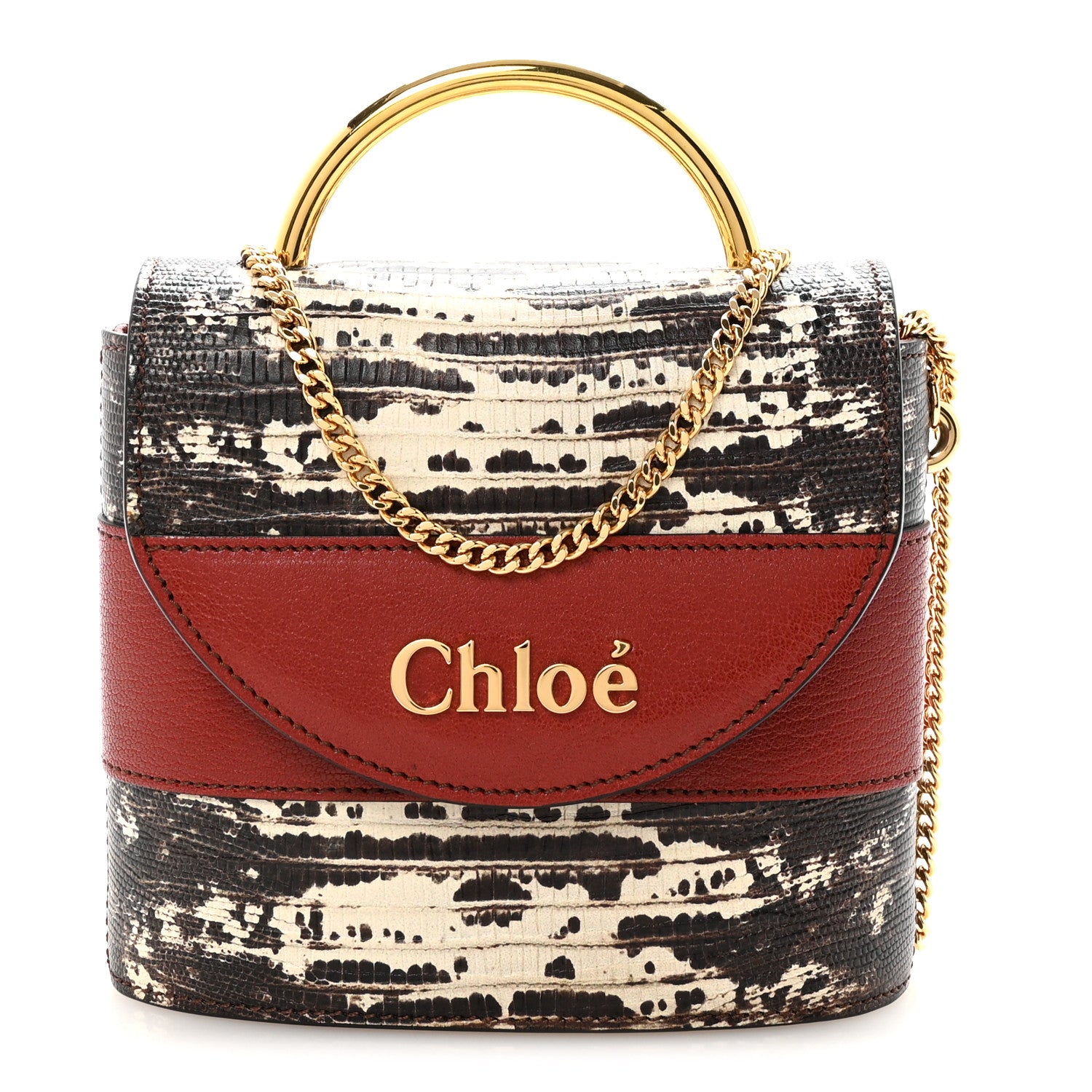Chloe Calfskin Lizard Embossed Small Aby Lock Sepia Brown 1852091