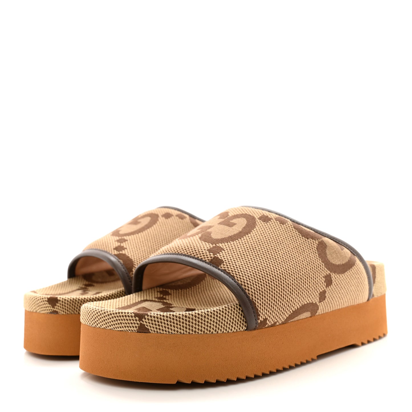 Monogram Jumbo GG Nappa Samoa Platform 40mm Slide Sandals 39 Camel Ebony New Acero
