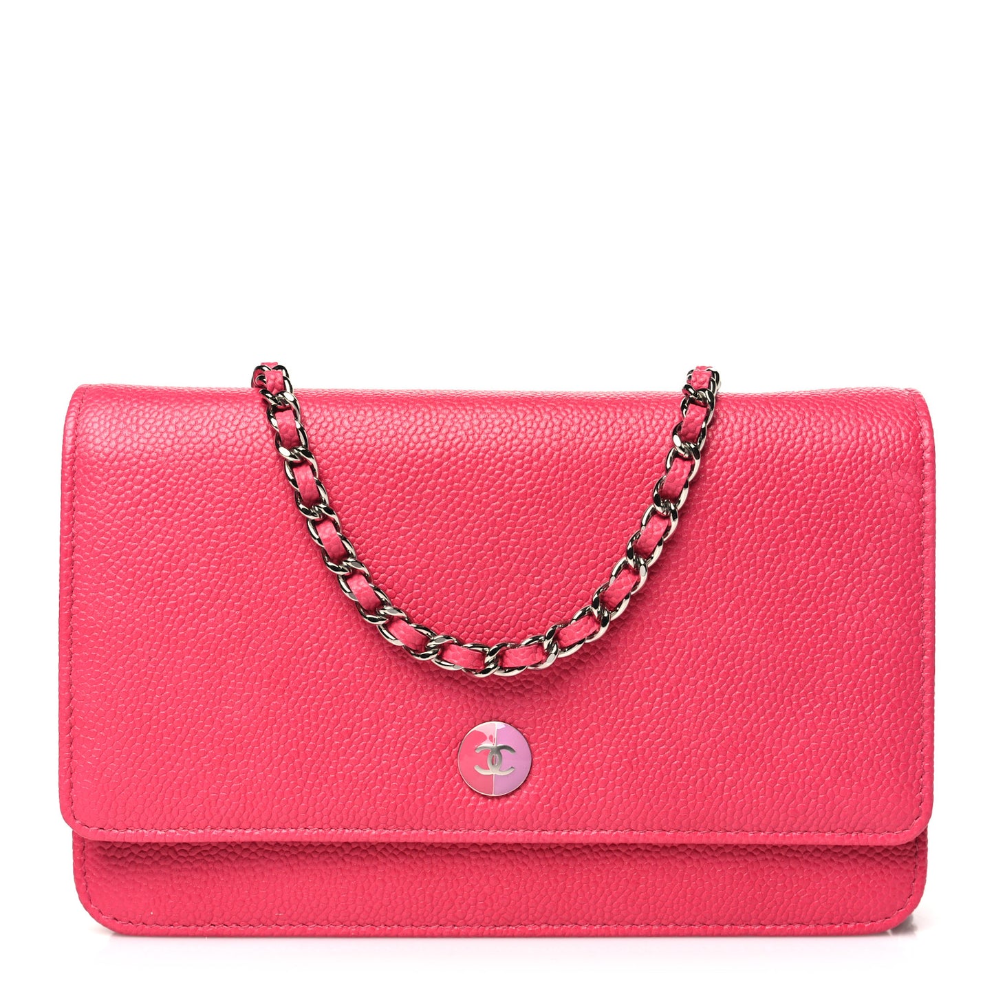 Caviar Enamel Button CC Wallet on Chain WOC Dark Pink