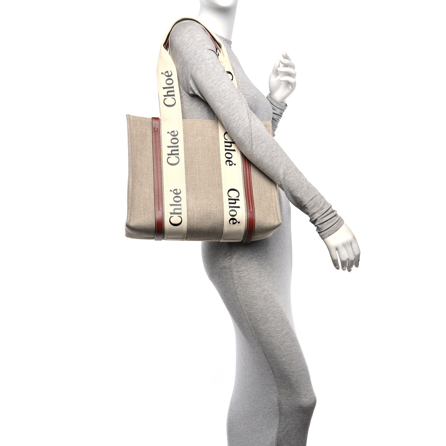 Linen Calfskin Medium Woody Ribbon Tote White Brown