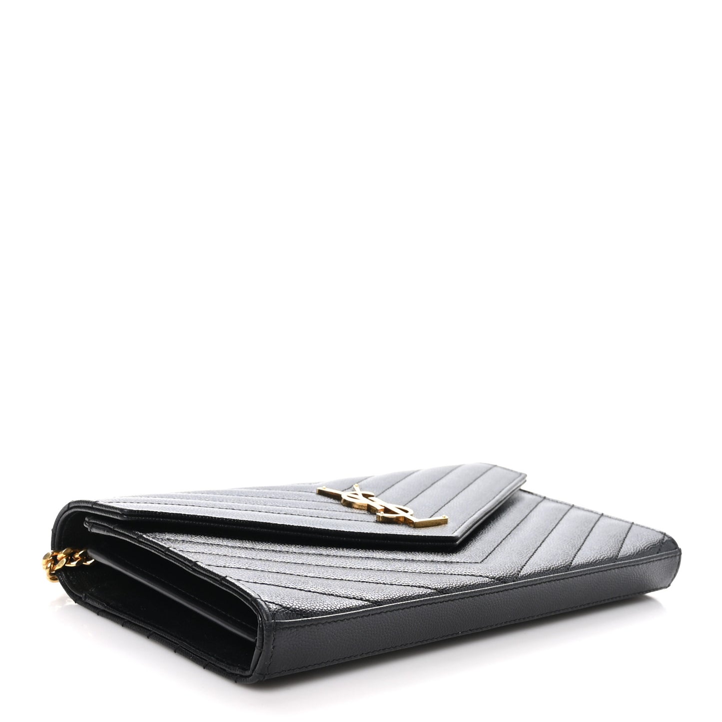 Grain De Poudre Matelasse Chevron Monogram Chain Wallet Black