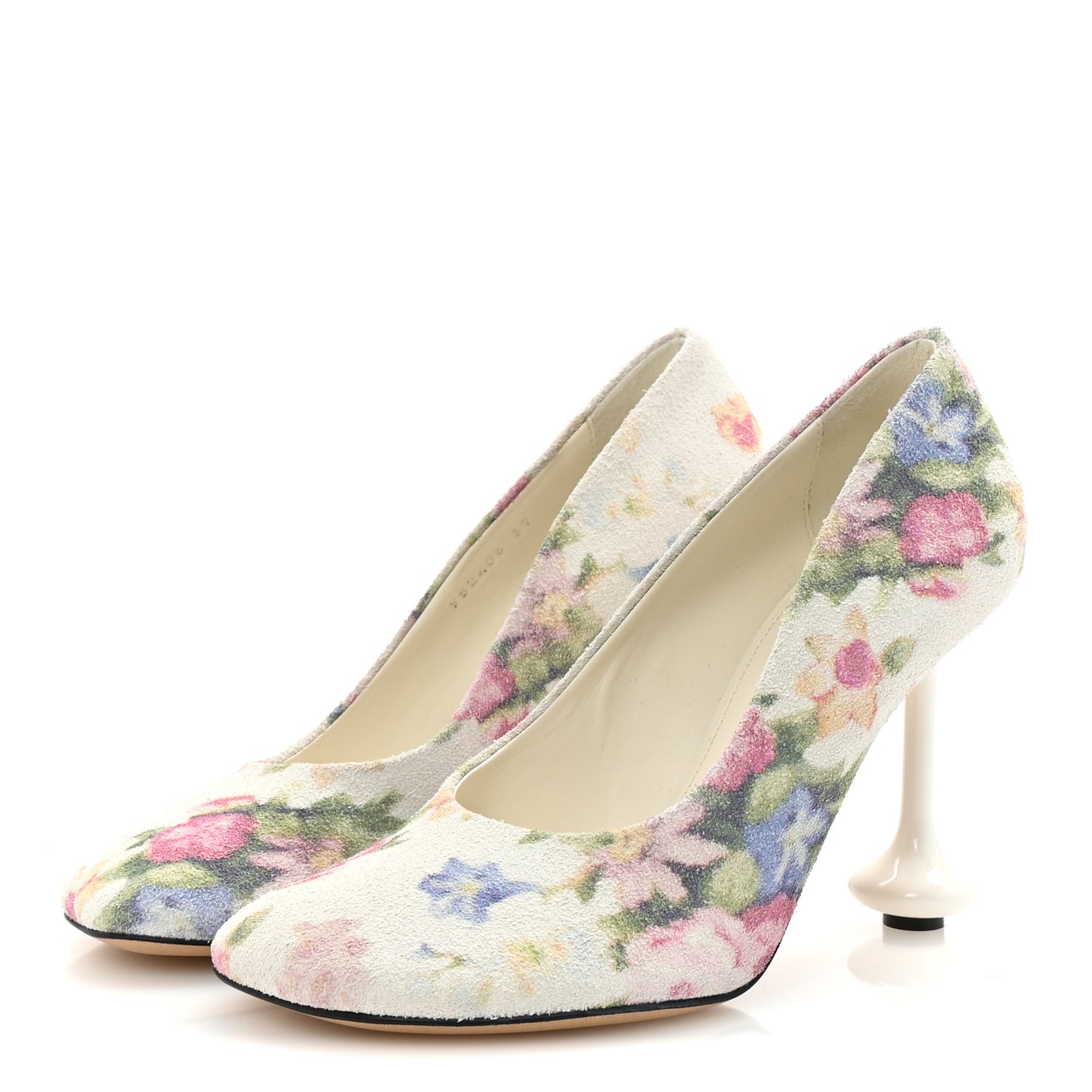 Suede Floral Toy Pumps 90 37 White Pink Multicolor