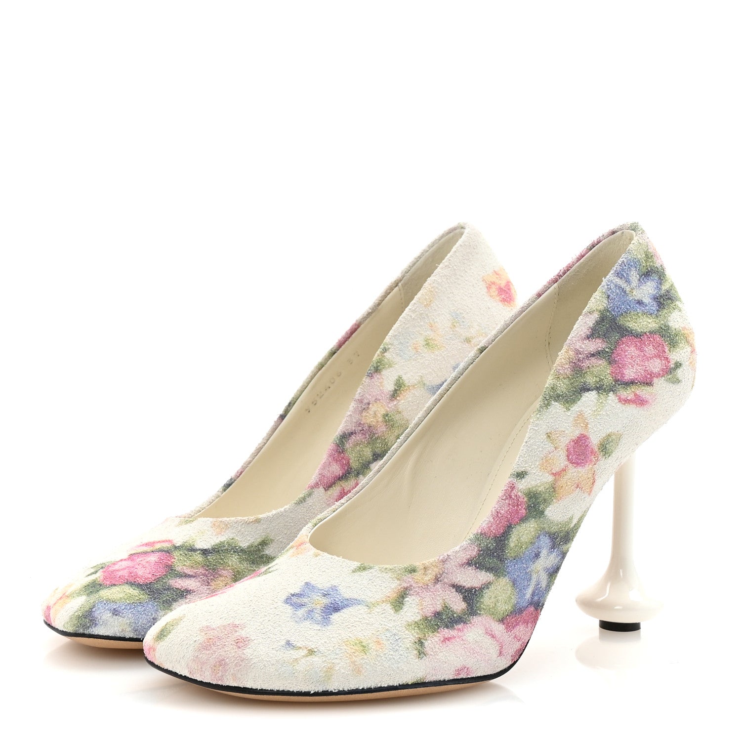 Loewe Suede Floral Toy Pumps 90 37 White Pink Multicolor 4 of 10