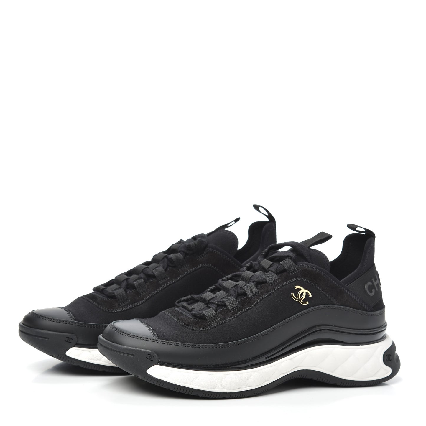 Fabric Calfskin Suede CC Sneakers 38.5 Black
