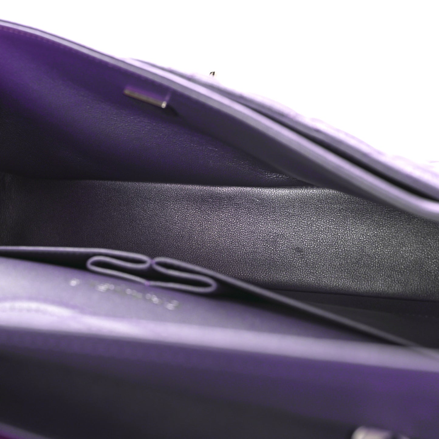 Metallic Lambskin Quilted Medium Double Flap Purple