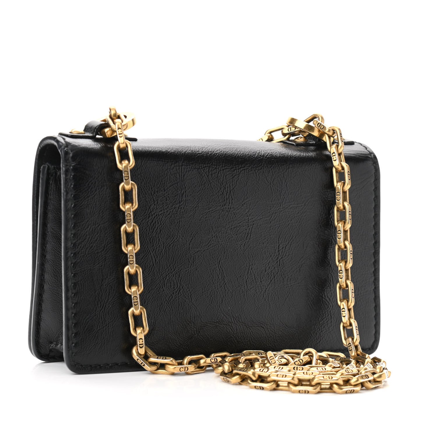 Crinkled Calfskin Mini J'Adior Chain Flap Bag Black