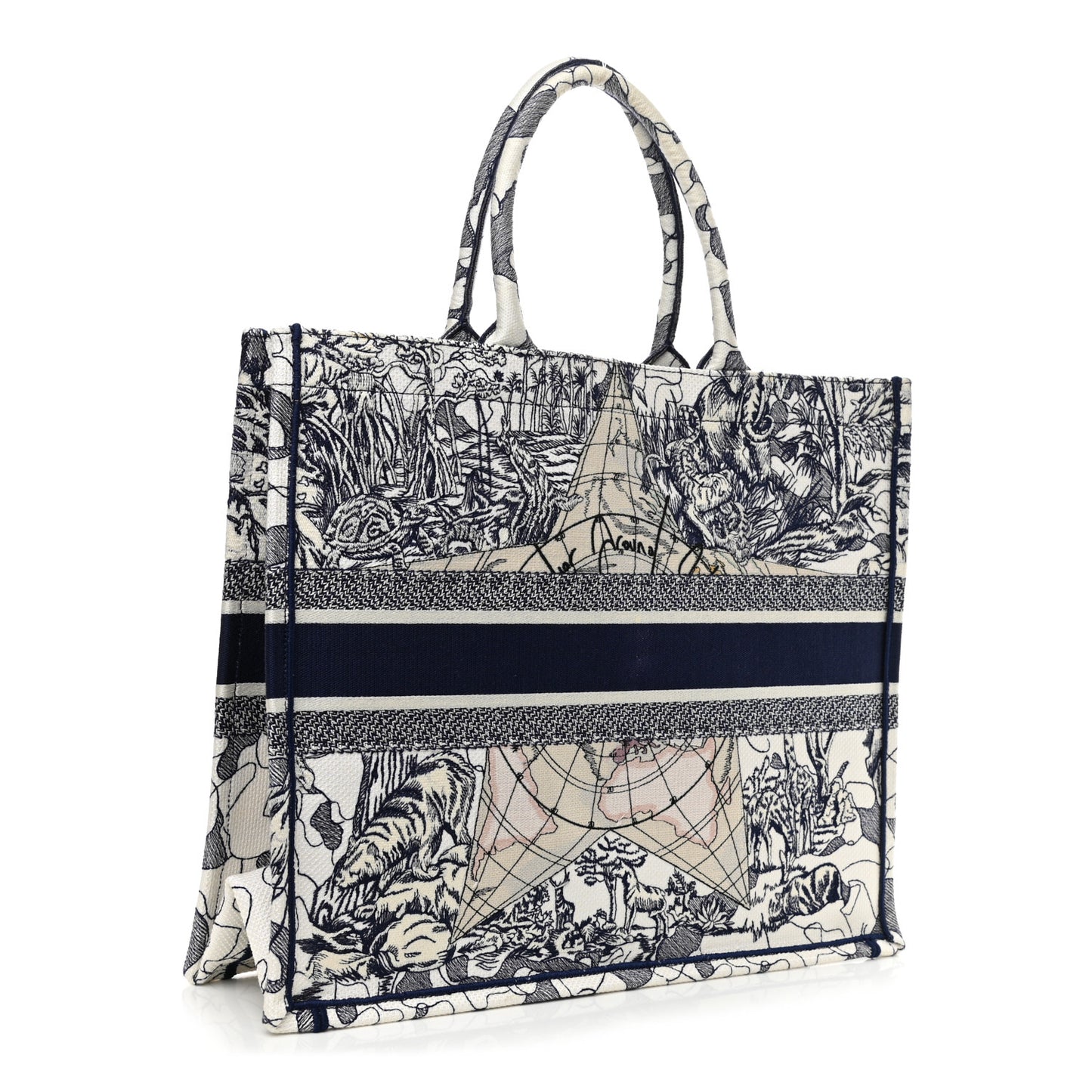 Canvas Embroidered Large Around The World Book Tote Blue