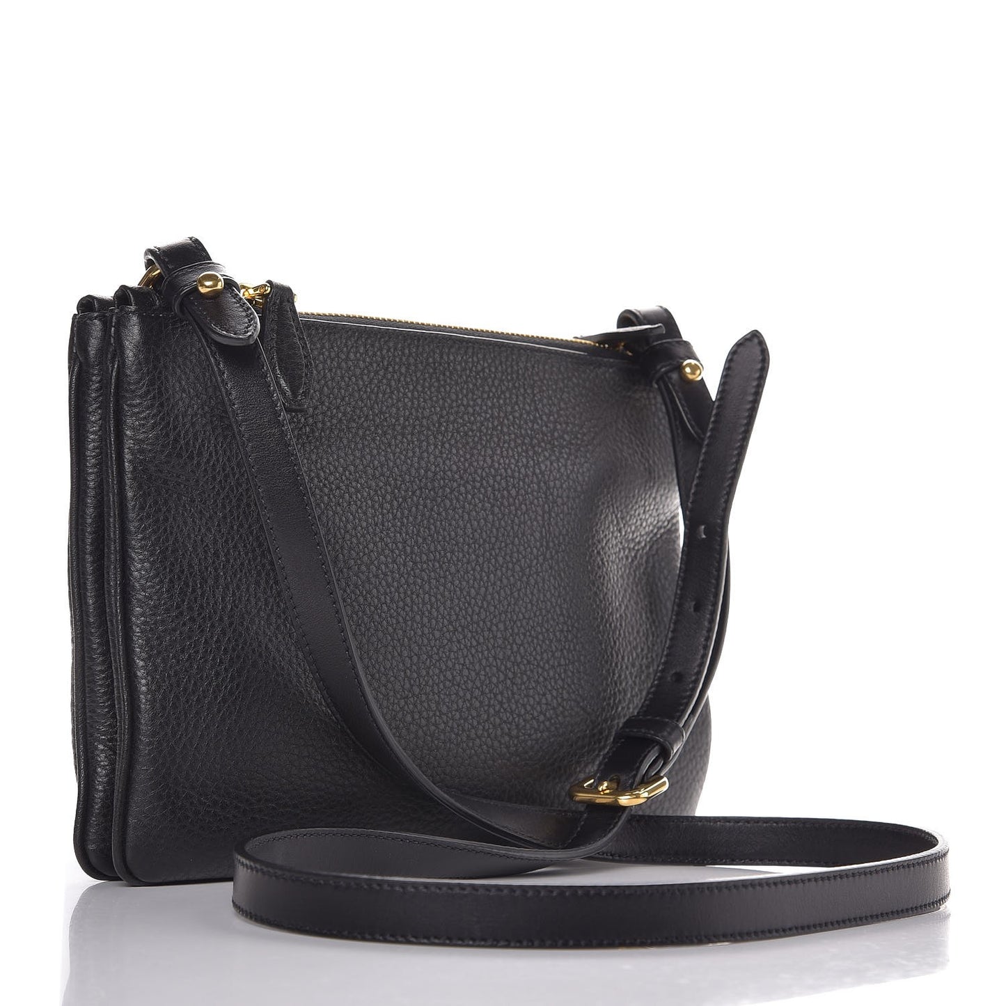 Vitello Daino Double Zip Crossbody Bag Black