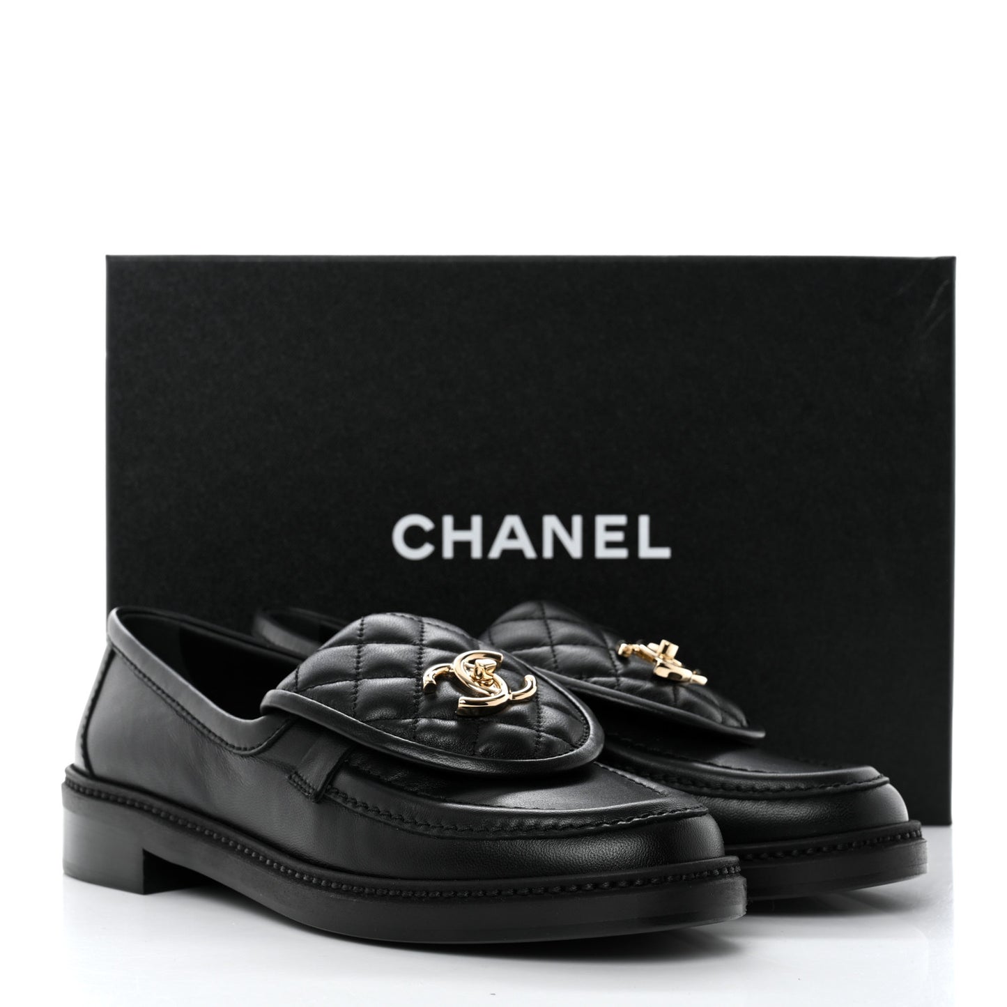 Lambskin Quilted CC Turnlock Loafers 37.5 Black