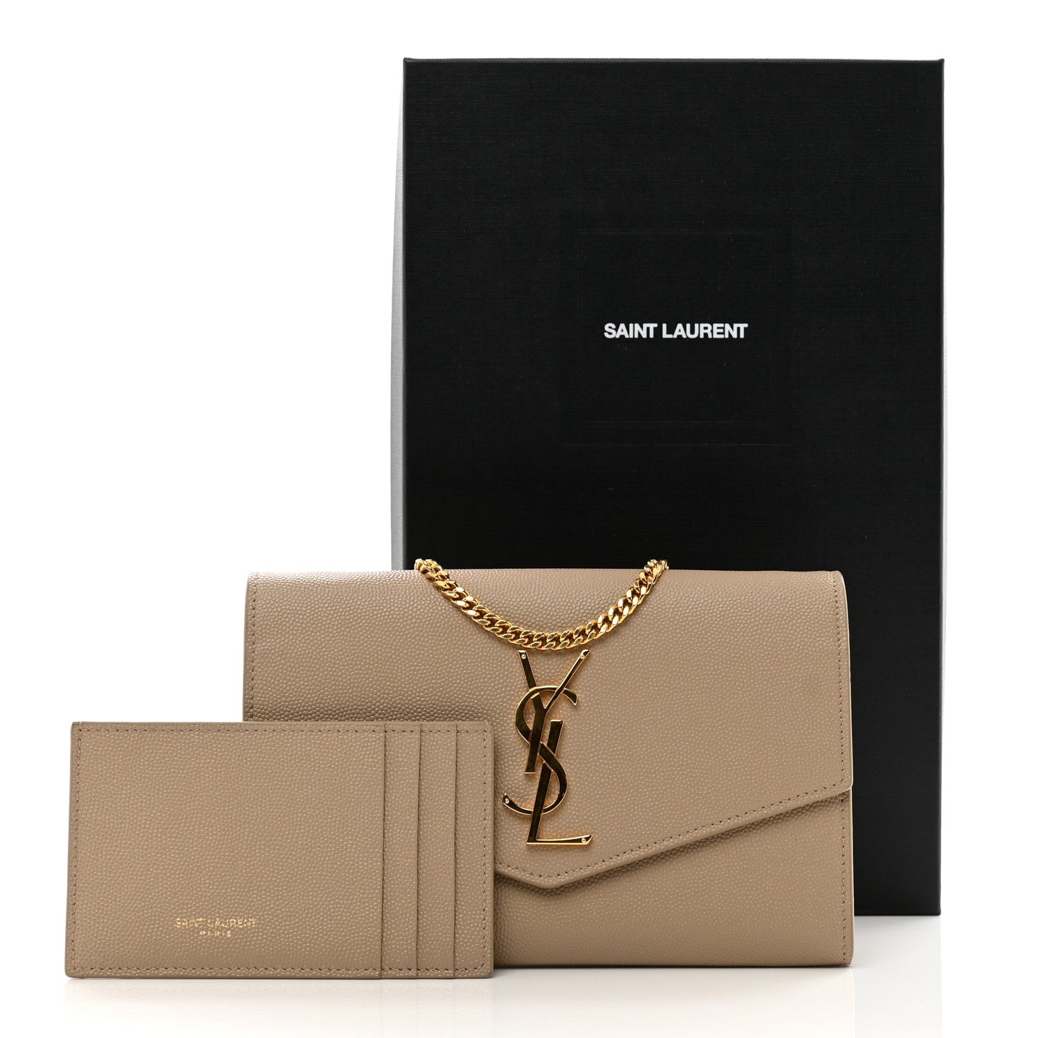 Saint Laurent Grain De Poudre Monogram Uptown Chain Wallet Dark Beige 11 of 11