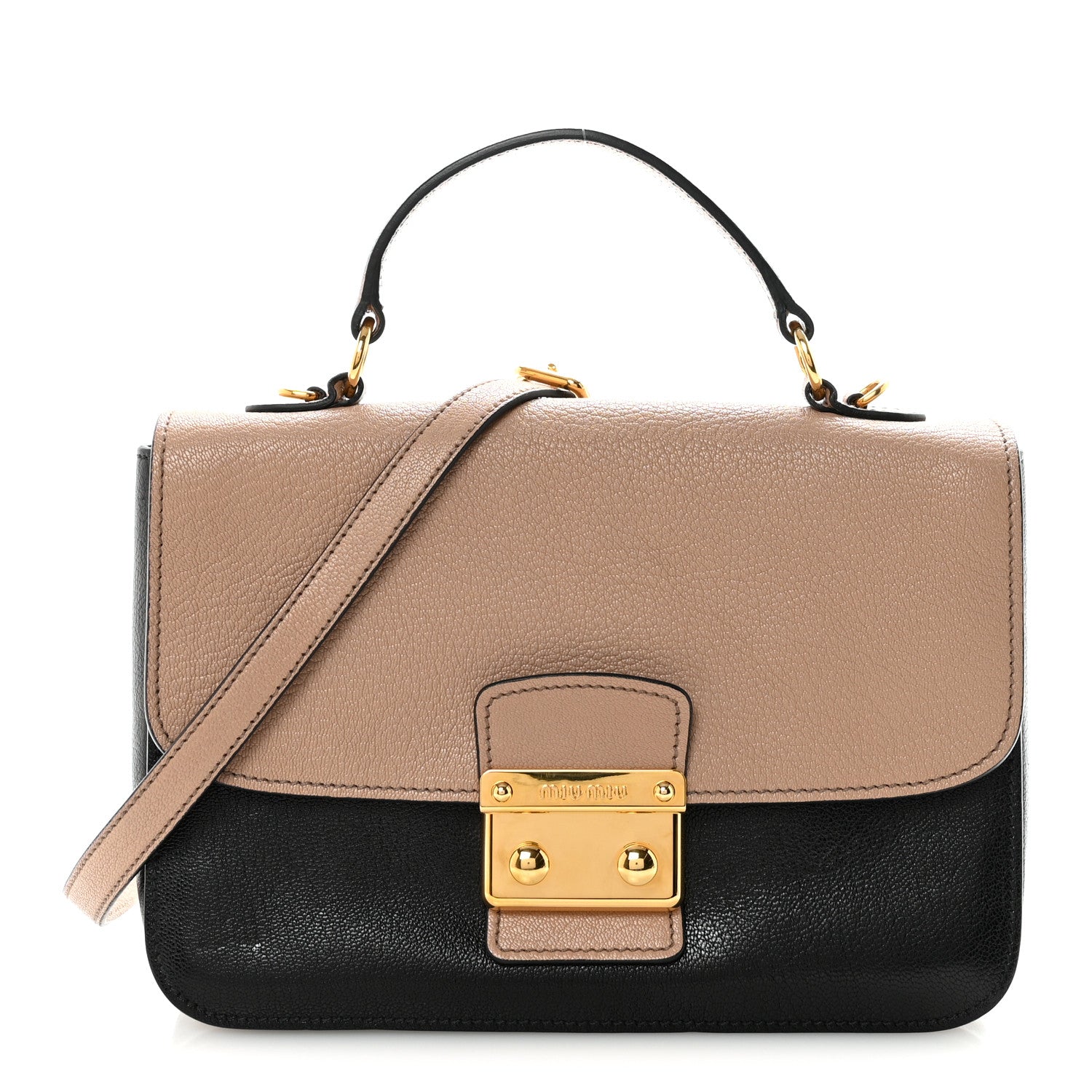 Miu Miu Madras Bicolor Top Handle Bag Cammeo Black 1830866