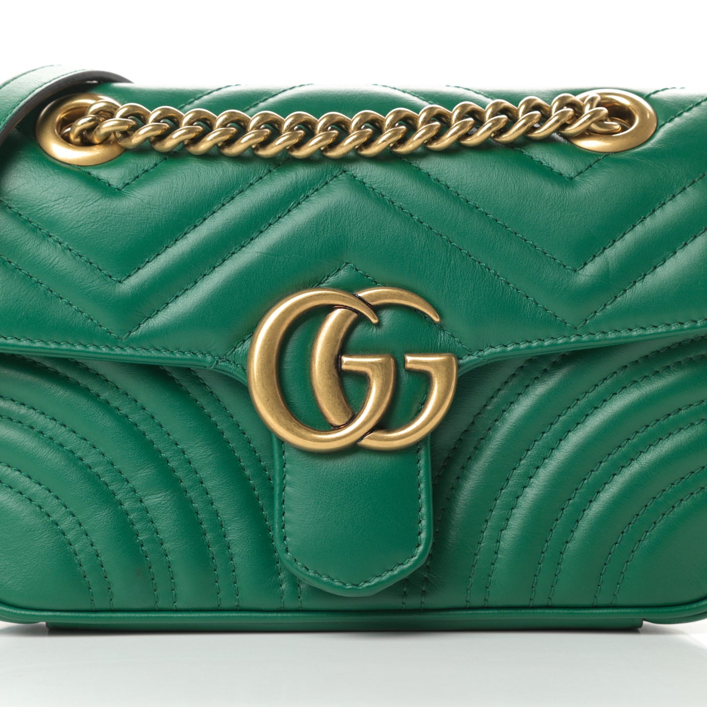 Calfskin Matelasse Mini GG Marmont Shoulder Bag Emerald Green
