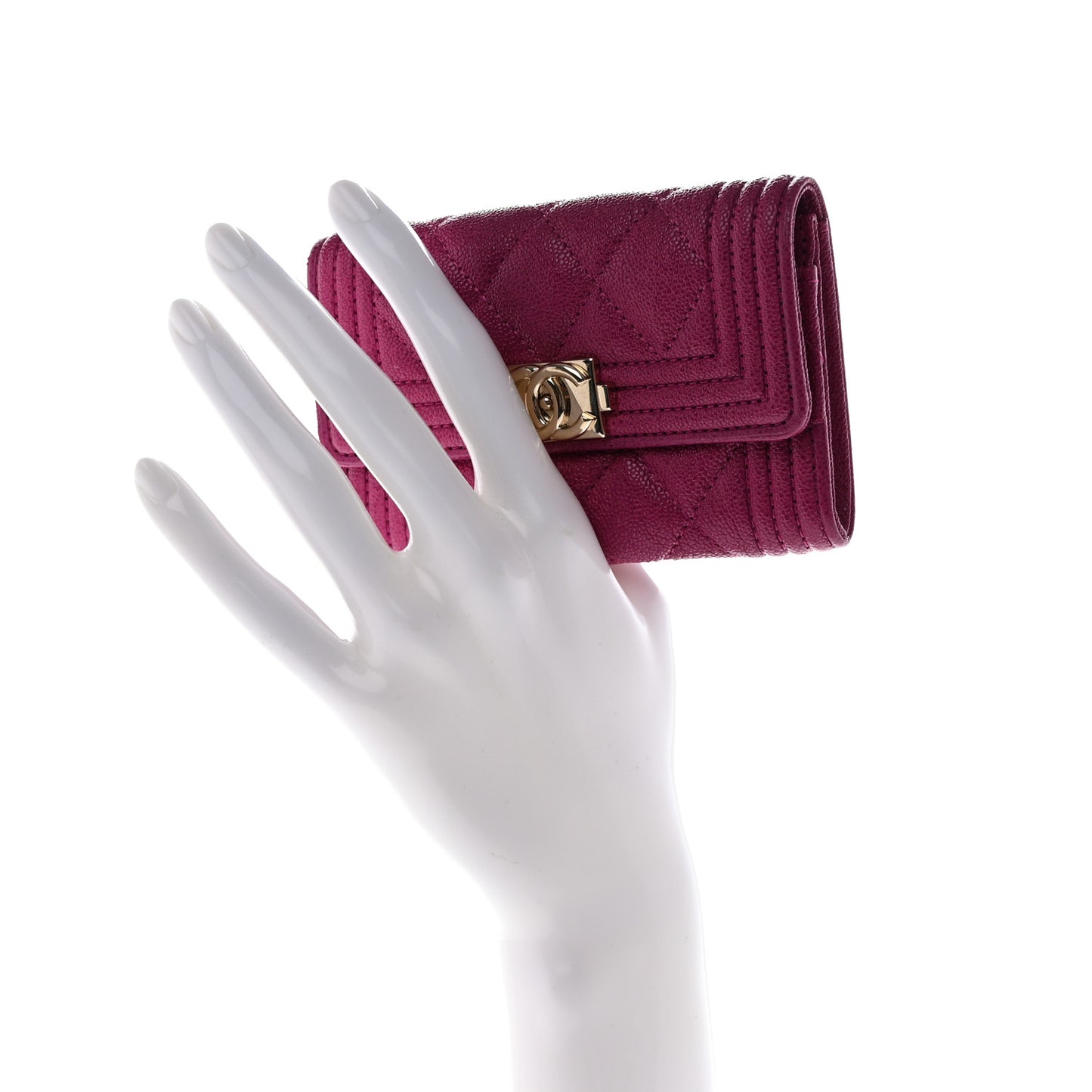 Caviar Quilted Boy Card Holder Wallet Fuchsia