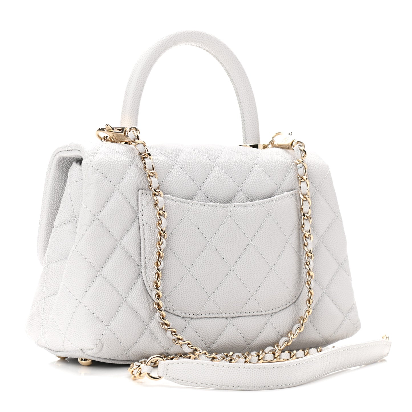 Caviar Quilted Mini Coco Handle Flap Light Grey