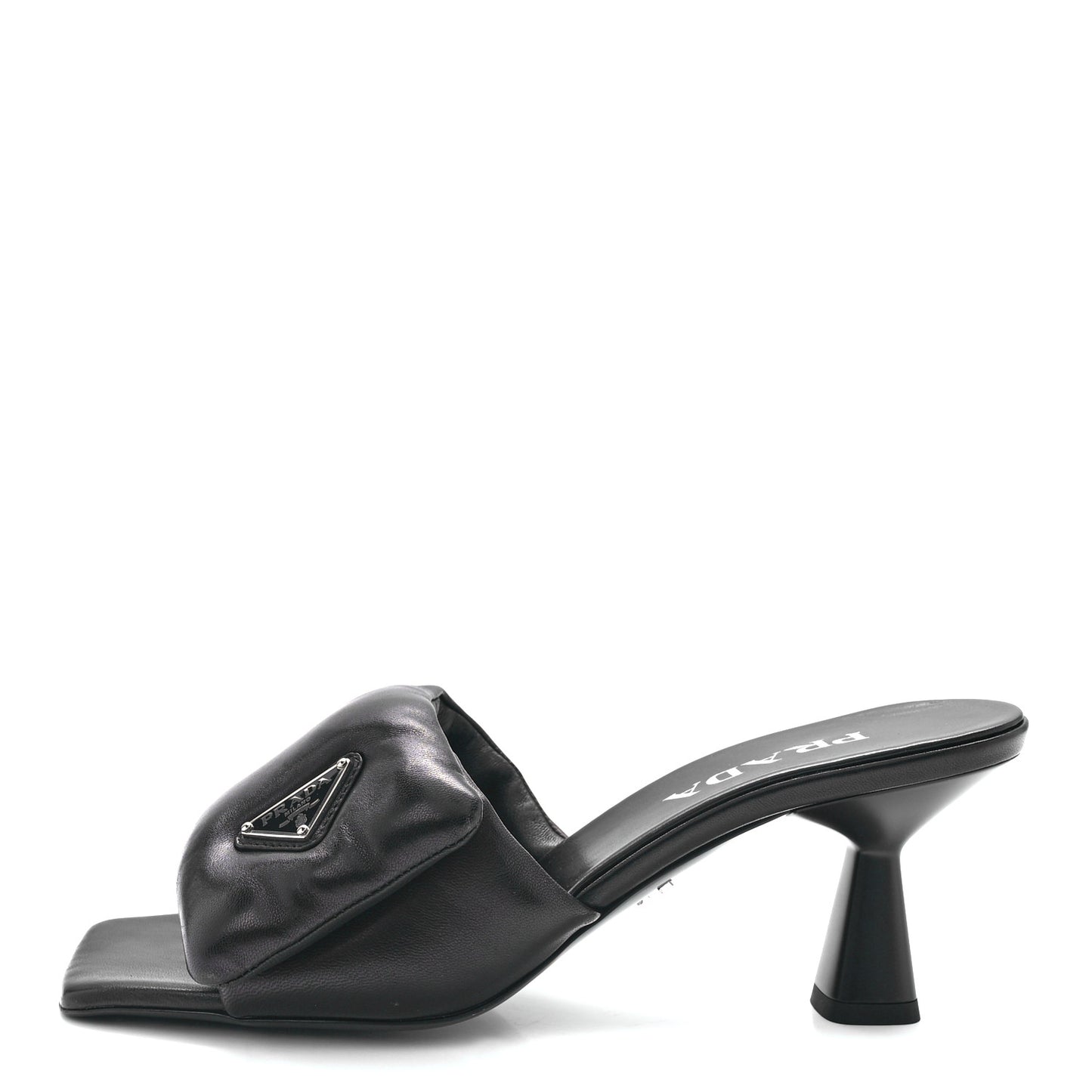 Nappa Soft Padded Metal Triangle Logo 65mm Slide Sandals 39 Black