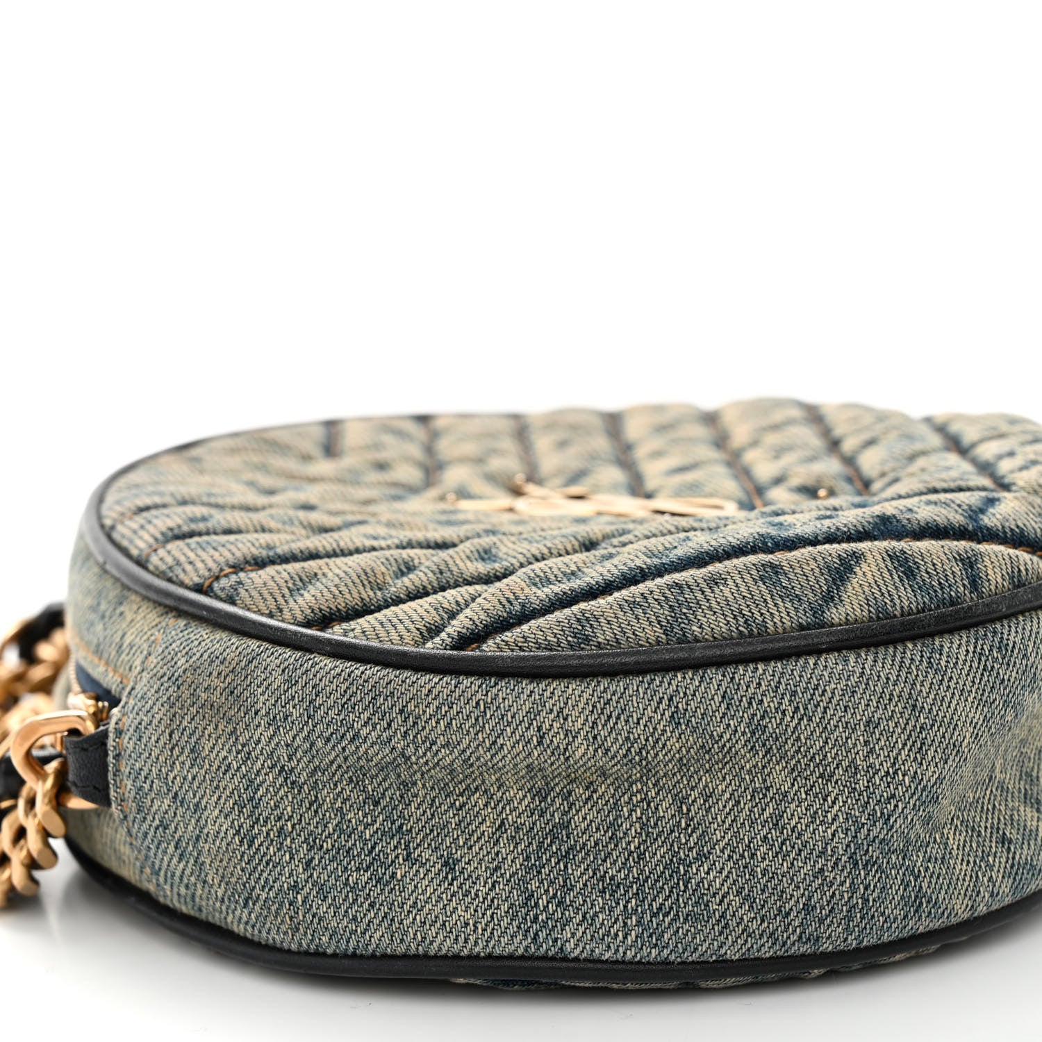 Saint Laurent Denim Quilted Monogram Round Crossbody Bag Rodeo Blue 8 of 10